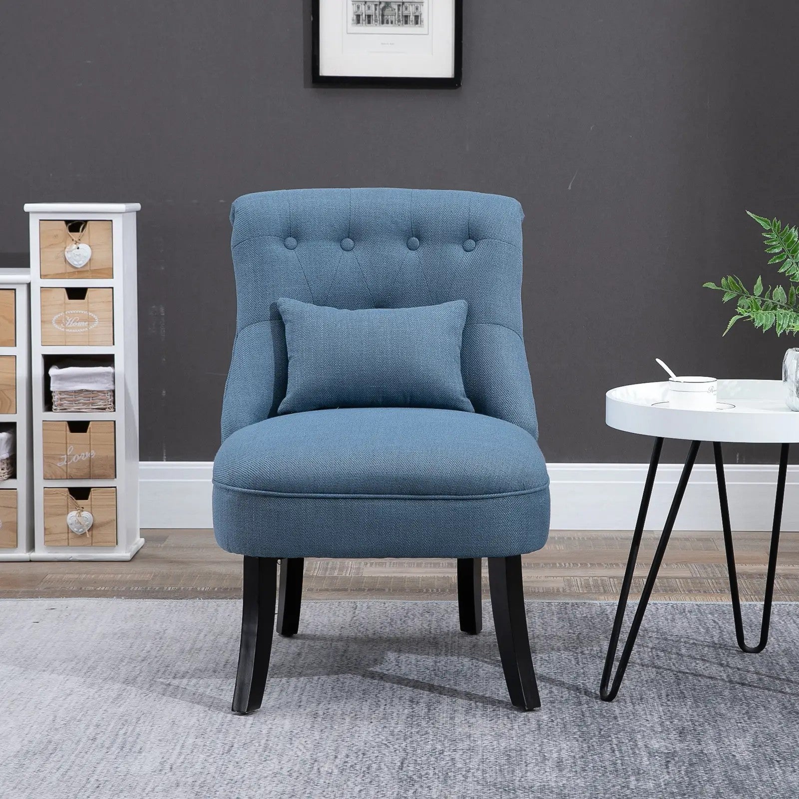 TV Armchair, Back Cushion Raised Feet, Blue Linen