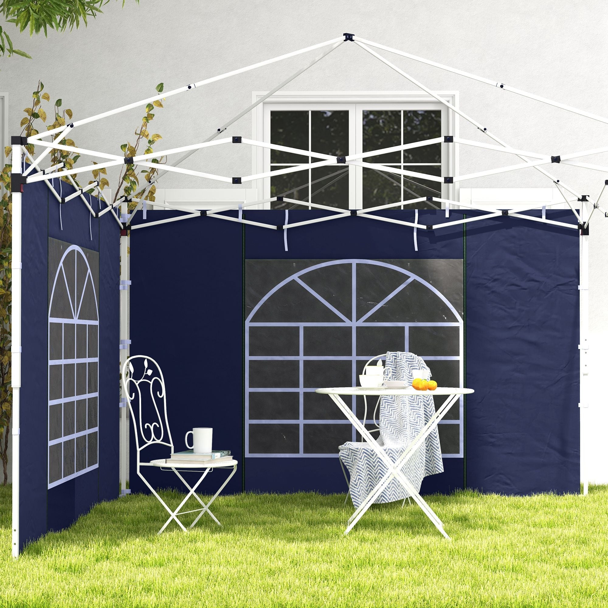Side Panels for Gazebo, 3x3m and 3x6m with Window and Door, Oxford, Blue