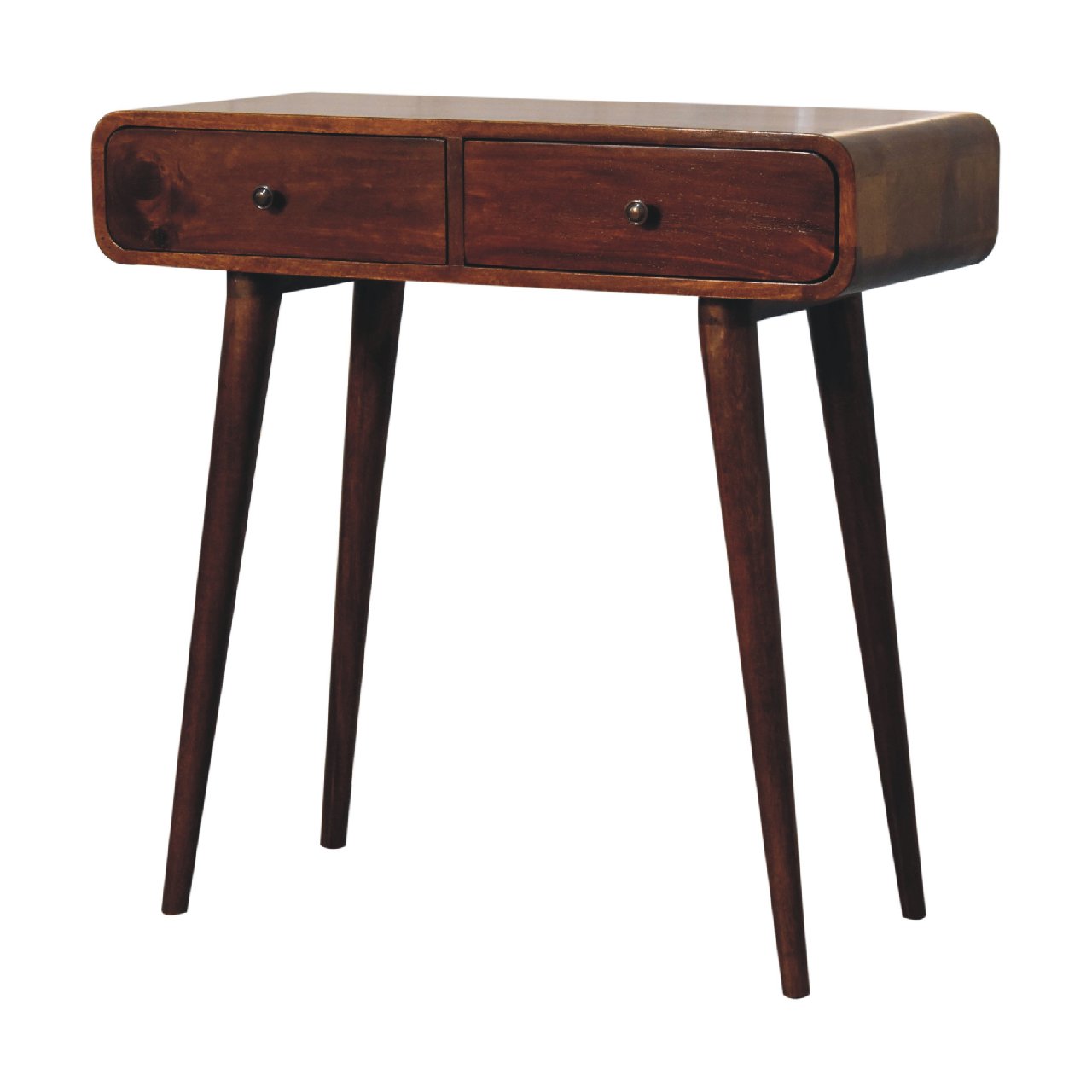 Solid Wood Curved Hallway Table, 2 Drawers, Chestnut/Dark Brown