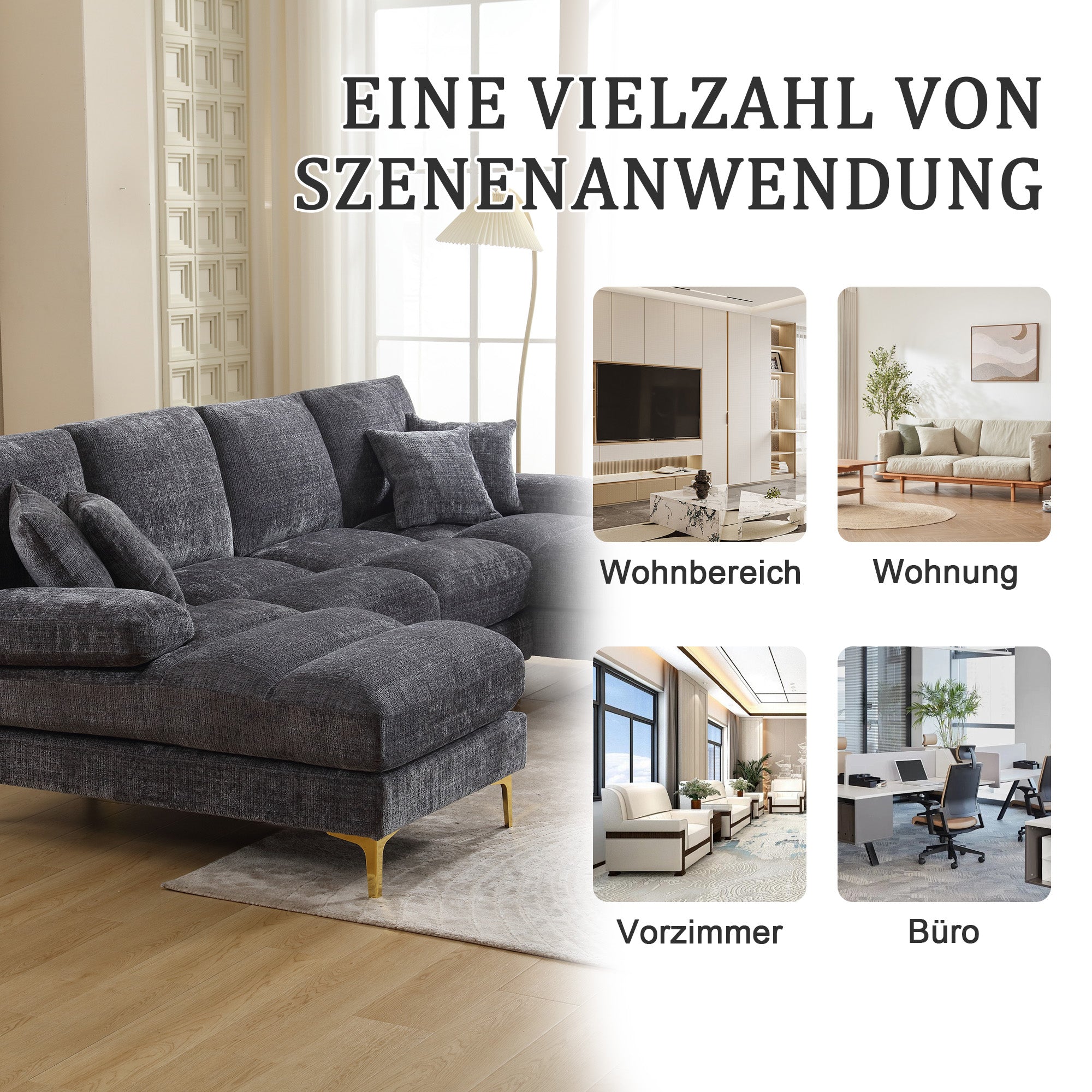 Chenille U-Shape Sectional Sofa, Large with Double Reclining Seats, Modern