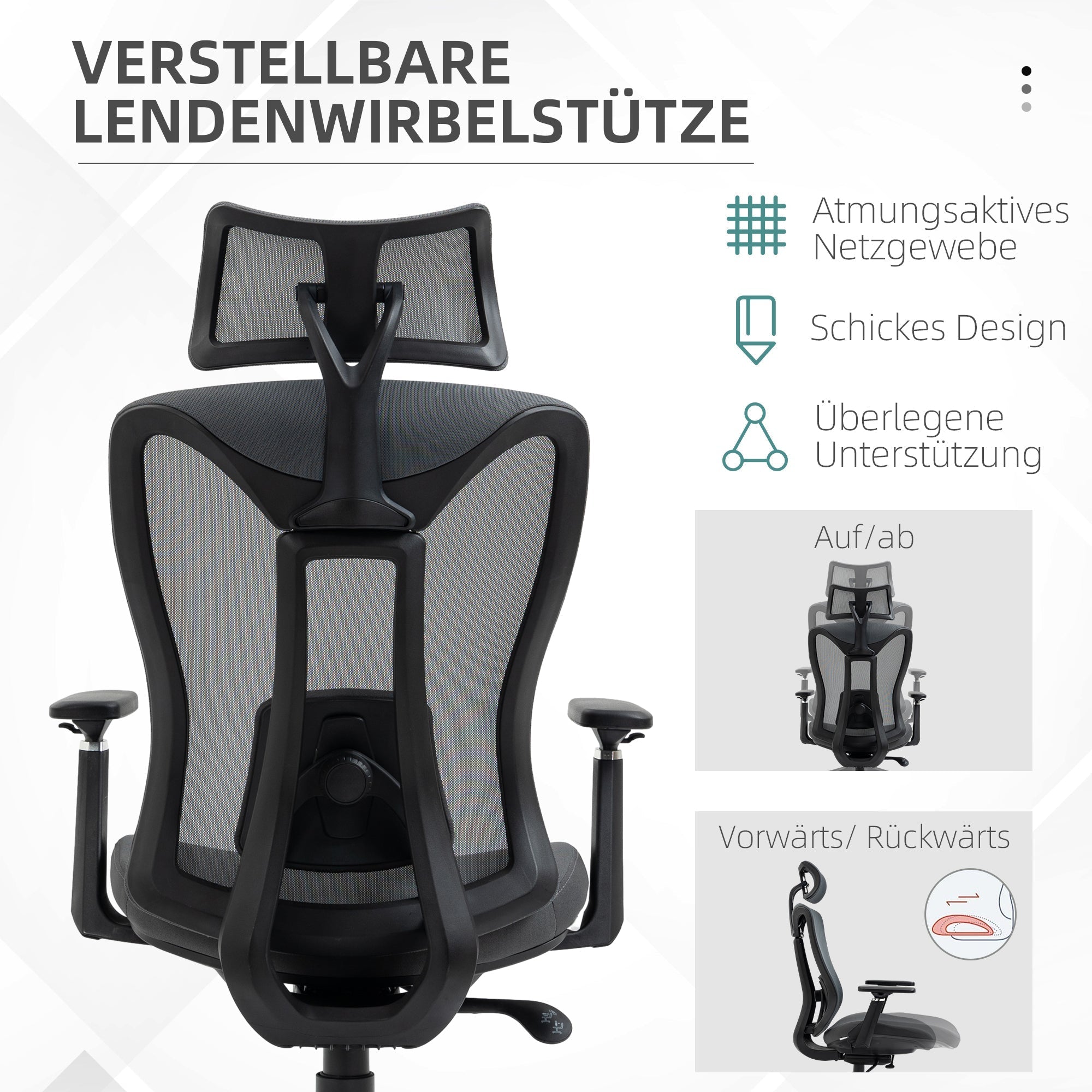 Office Chair Ergonomic Desk Chair Reclining Function Mesh Gray