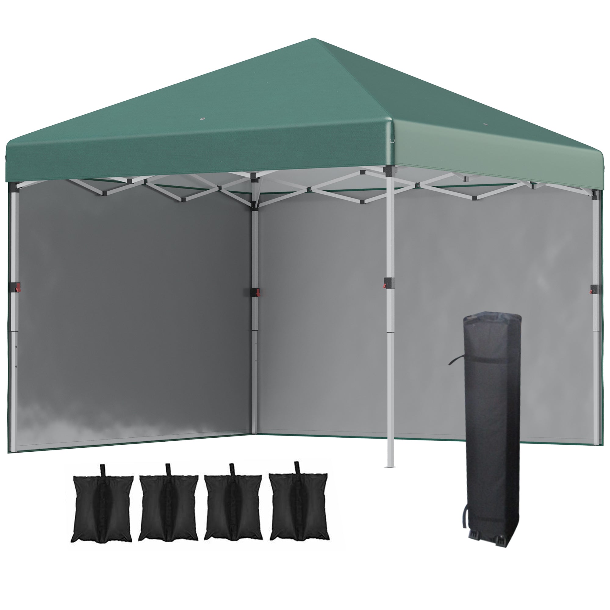 Pavilion Pop-Up Folding 3x3m Water-Repellent UV30+ with 2 Side Panels, Green