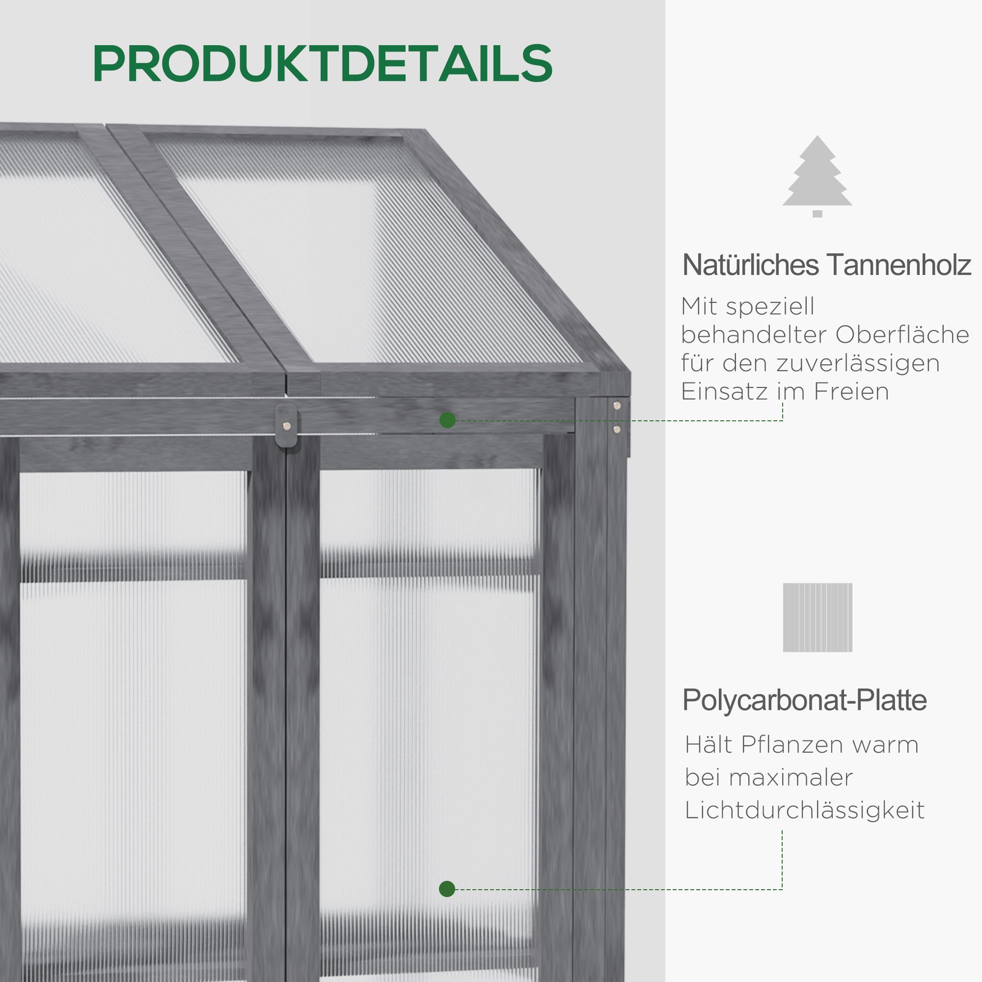 Cold Frame Mini Greenhouse 70x50x120cm Double Door 3 Shelves Wooden Grey