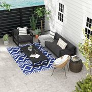 Outdoor-Teppich, wasserabweisend, mit Tragetasche, Kunststoff Blau-Weiß