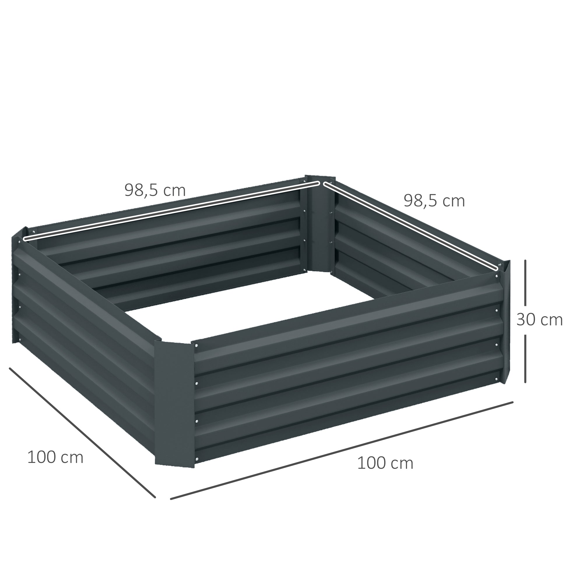 Raised Garden Beds (Set of 2), 100x100x30cm Plug-In Planter Box, Steel