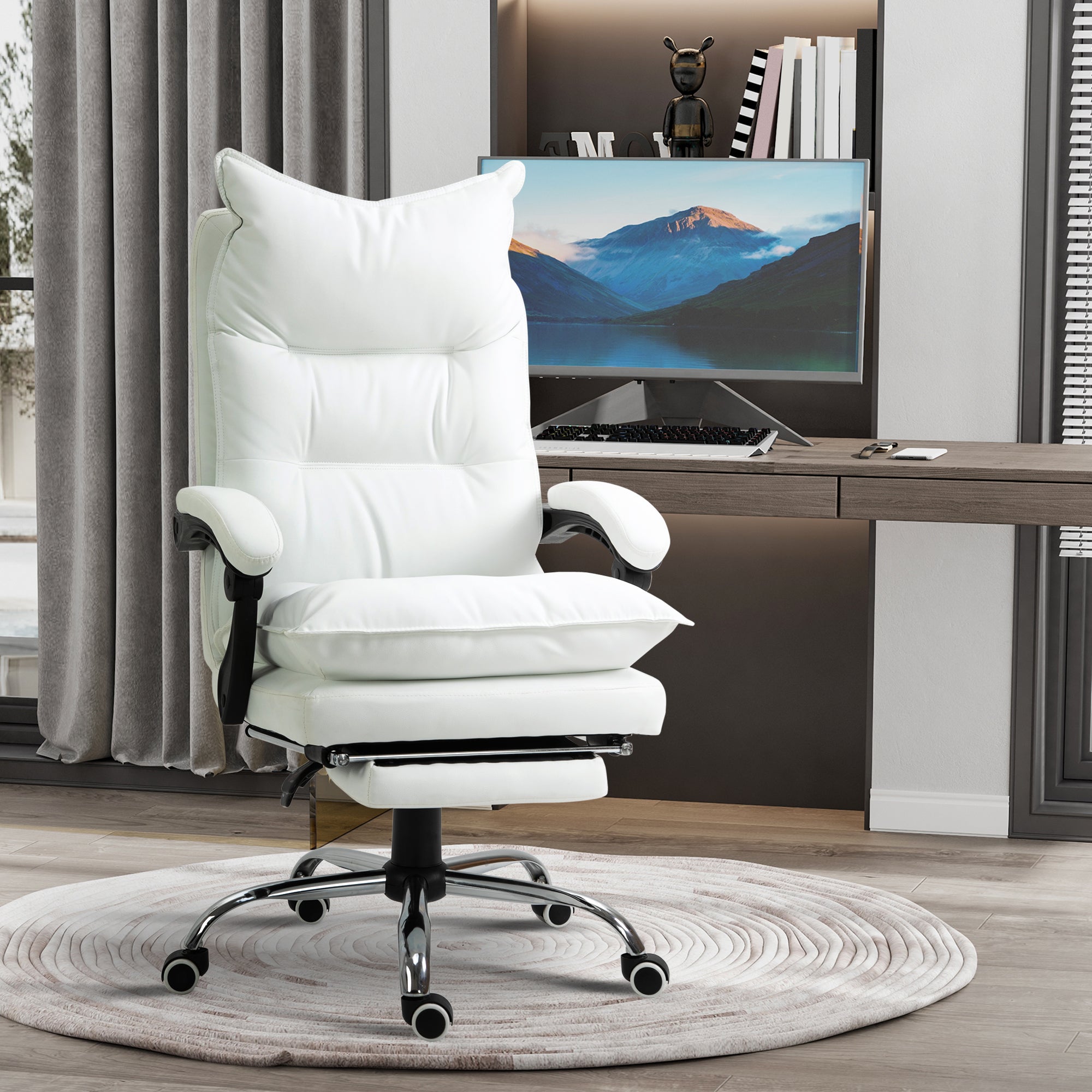 Vinsetto Office Chair Reclining, Footrest, Swivel, White