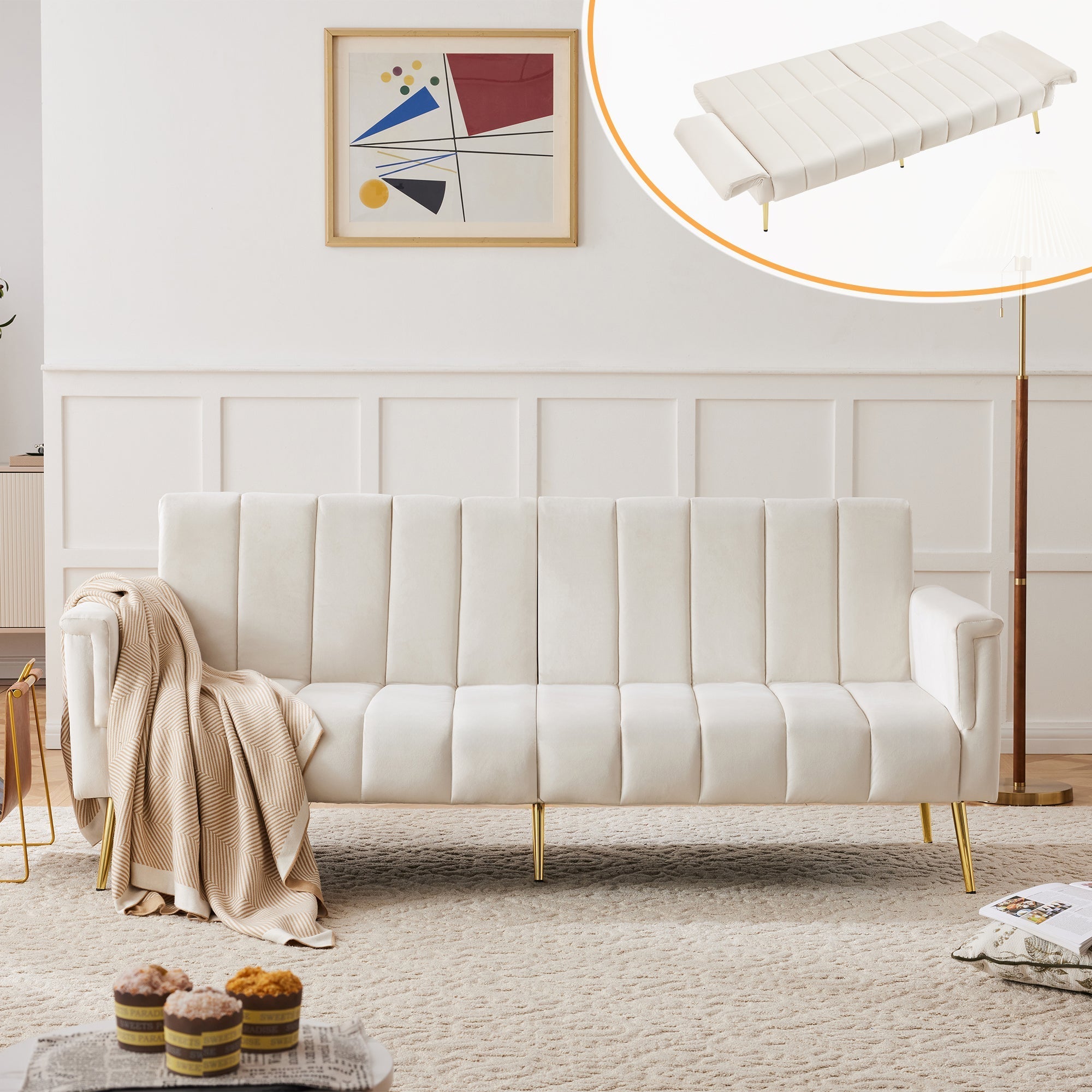 Sofa Bed, Modern Folding with Sleeping Function, Velvet Fabric