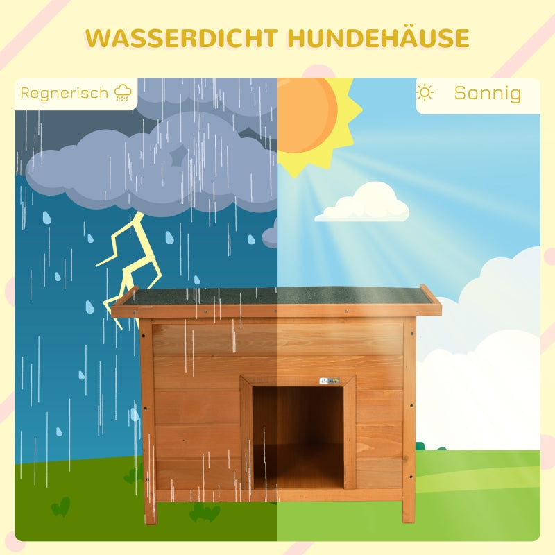 Hundehütte für draußen, aufklappbares Teerdach, erhöhter Boden, Holz, Gelb
