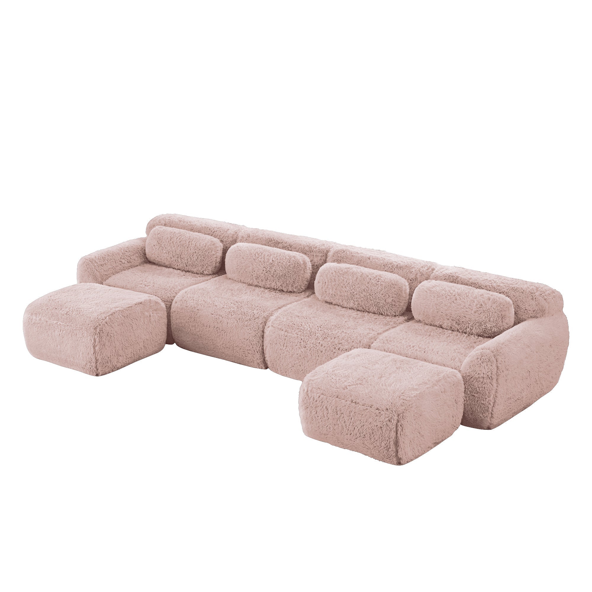 U-Shaped Modular Sofa No Assembly Plush Fabric - Pink