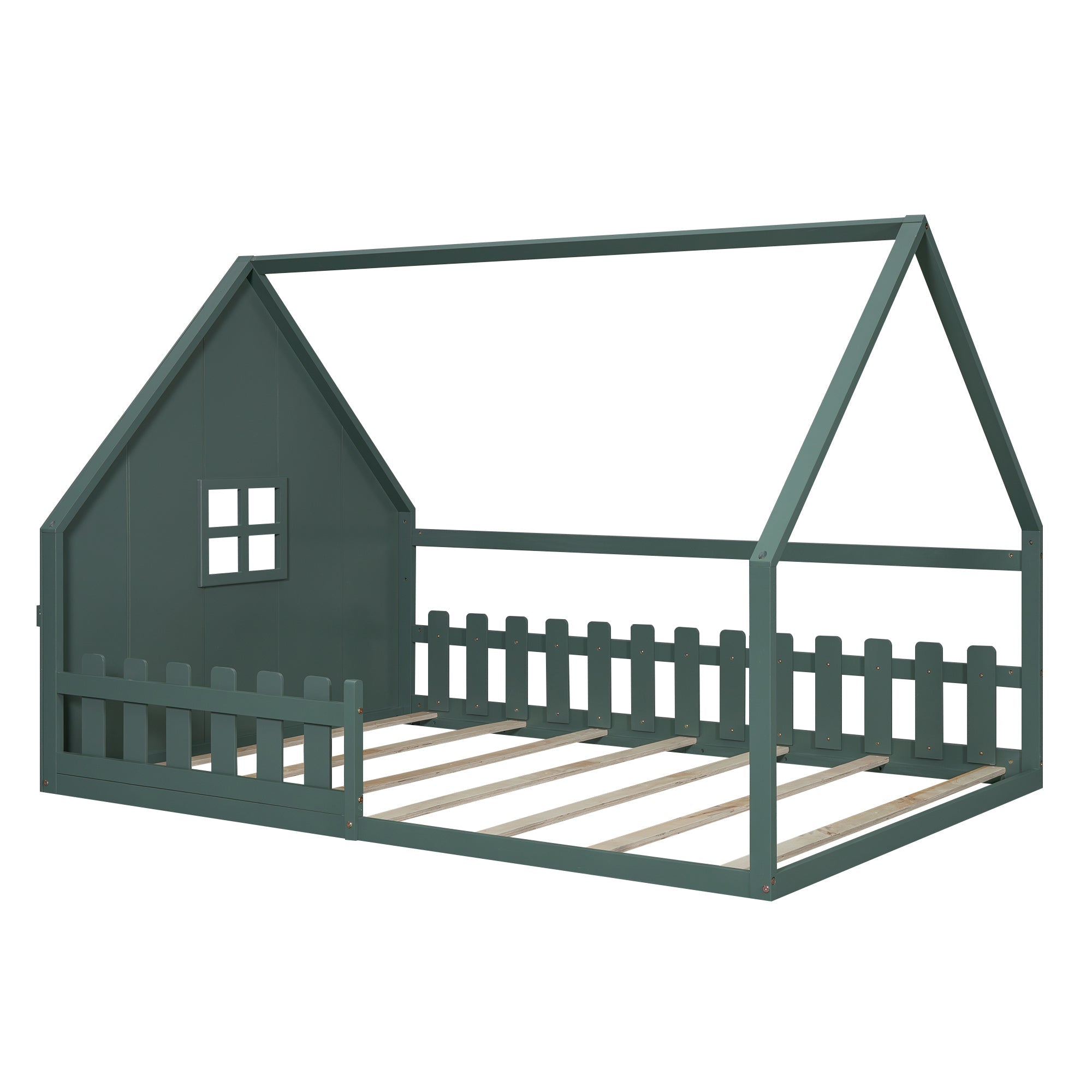 Flatbed 140x200cm House Rail Railing Pine Wood - Green