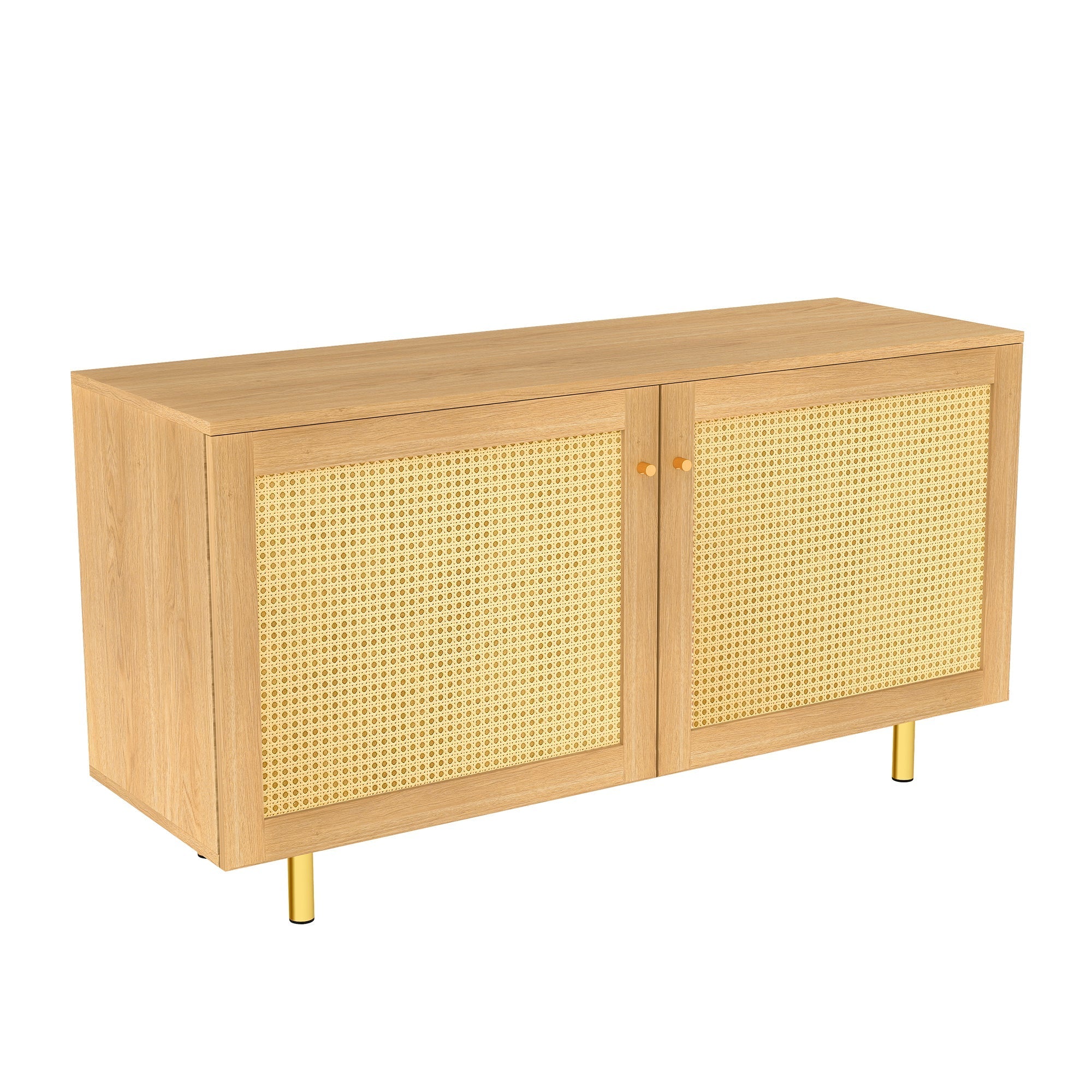Modular Storage Cabinet Sideboard, 3-Door Rattan Rustic 180cm, Natural Wood Look
