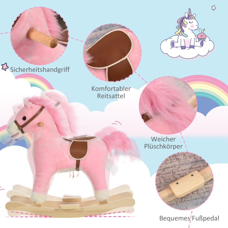 Rocking Horse Plush Rocking Animal with Animal Sounds for Children Pink