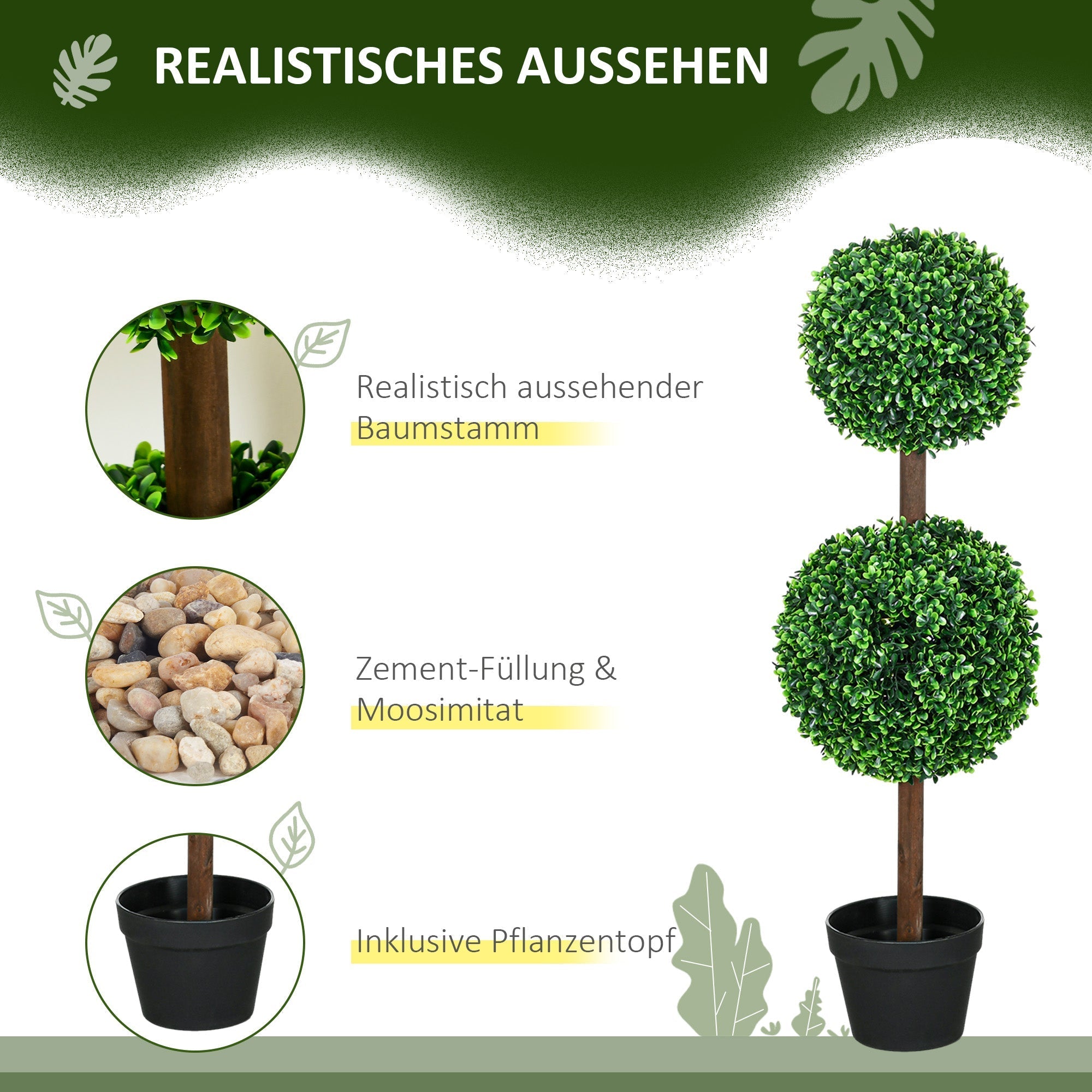 Artificial Plants Boxwood Double Ball 90cm UV-Resistant, Green