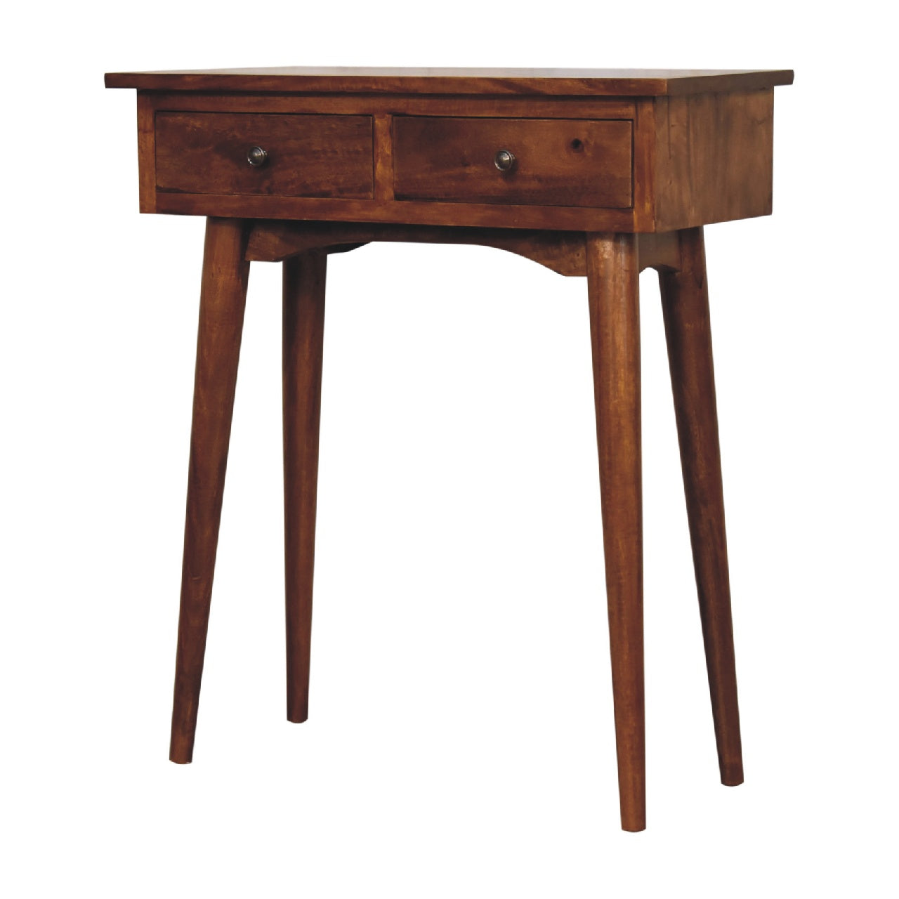 Solid Wood Mini Hallway Console, 2 Drawers, Brown
