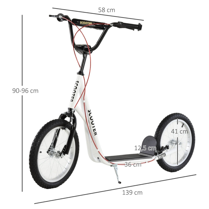 children's scooter with pneumatic tires and handbrake, foldable, 16 inches, white