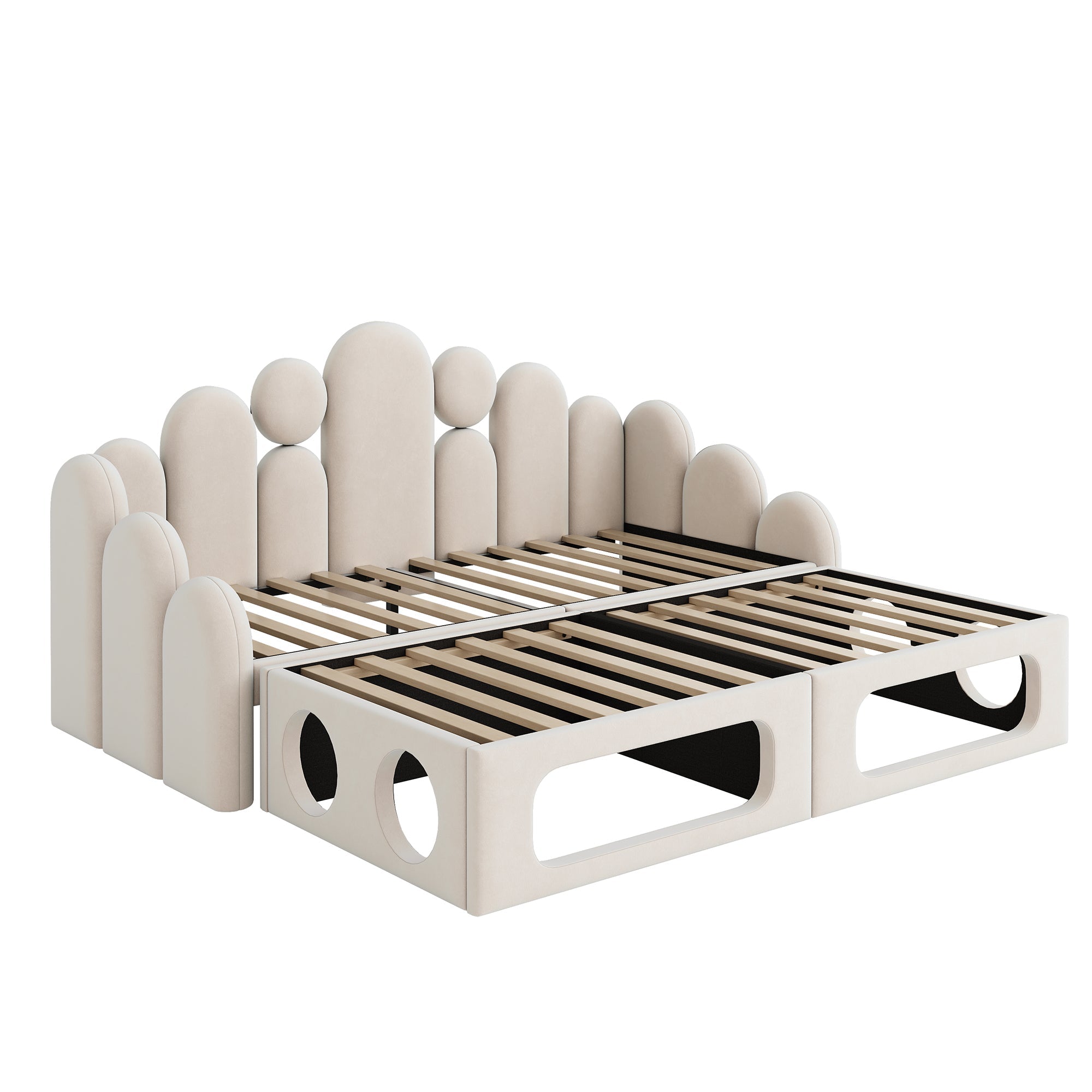 Upholstered Sofa Bed with Pet Bed, 2-in-1 Multifunctional, 180x200cm, Beige Velvet