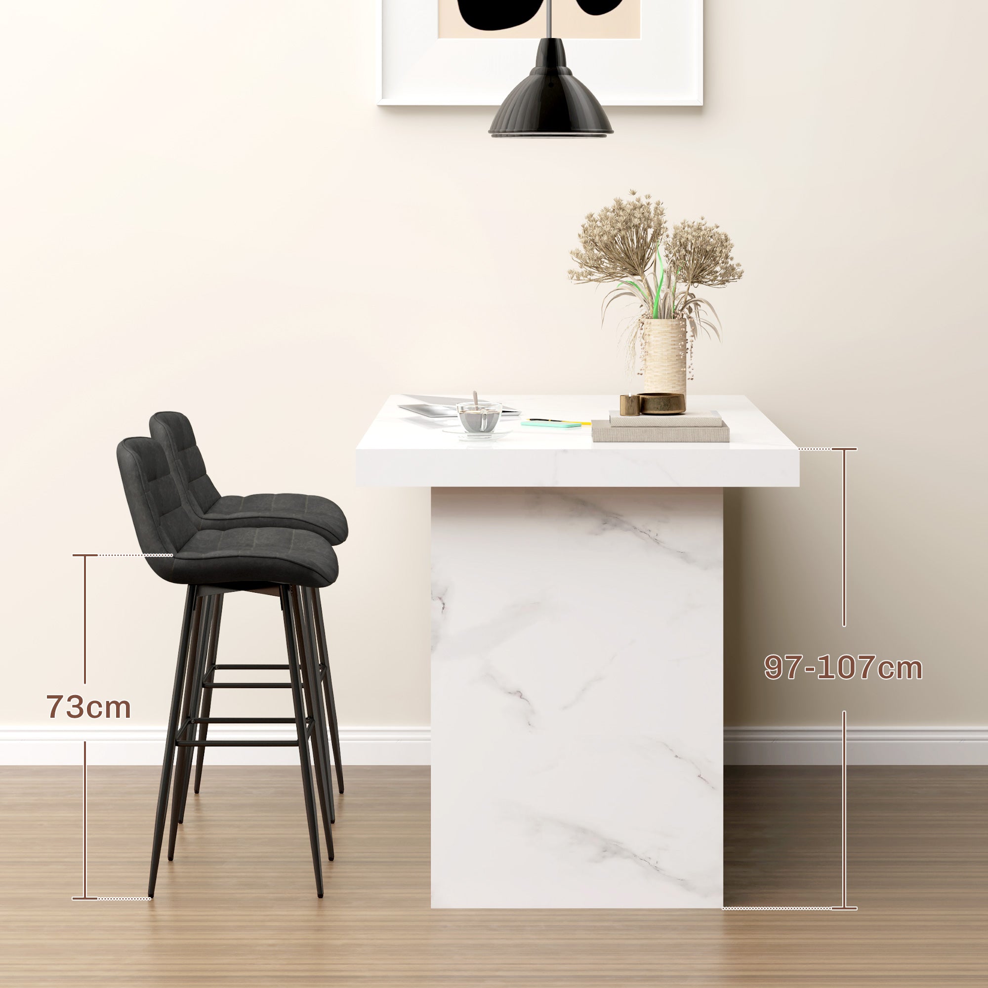 Bar Stools, Set of 2, Swivel, Footrest, Dark Grey