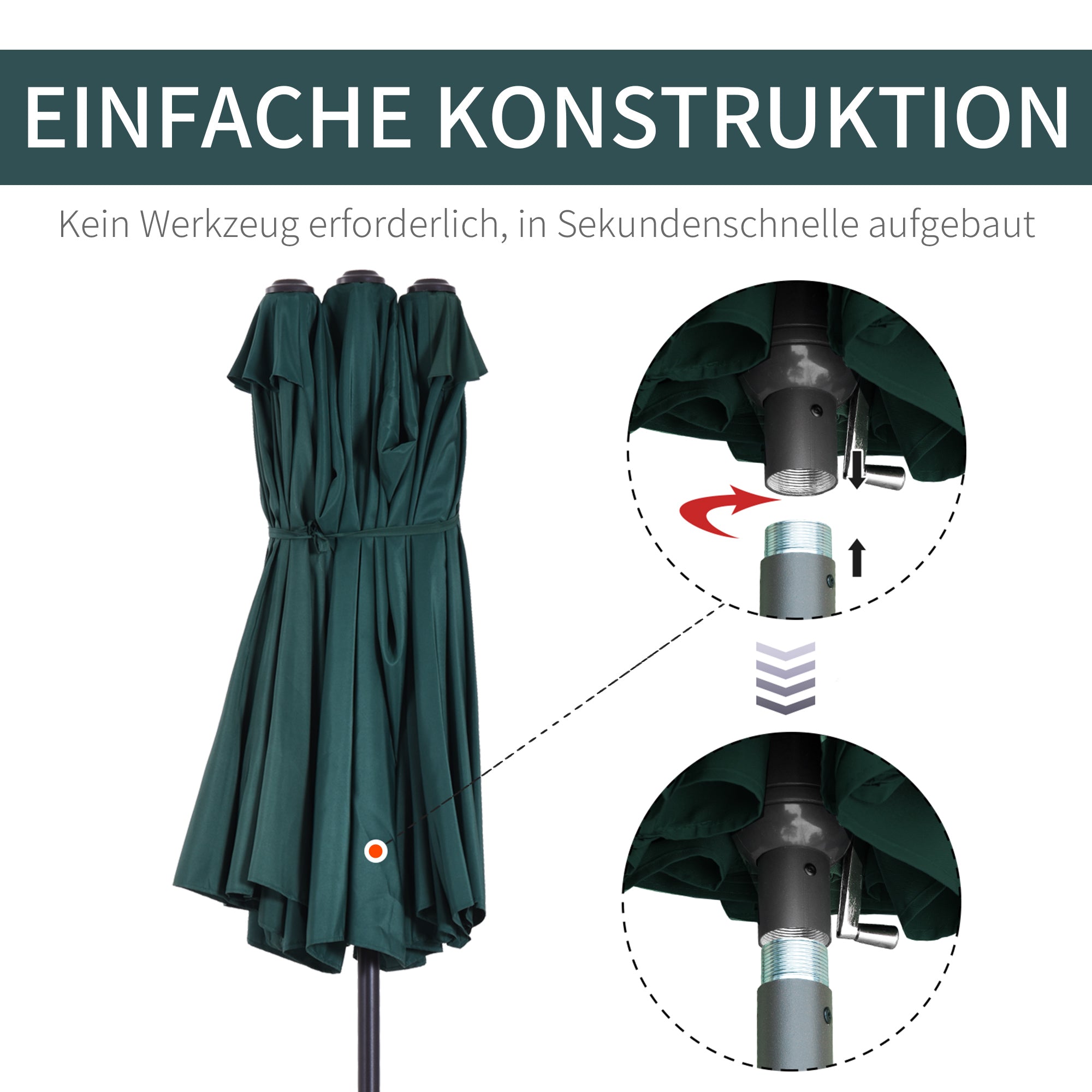 Double Patio Parasol with Hand Crank, Oval 460 x 270 x 240 cm, Dark Green