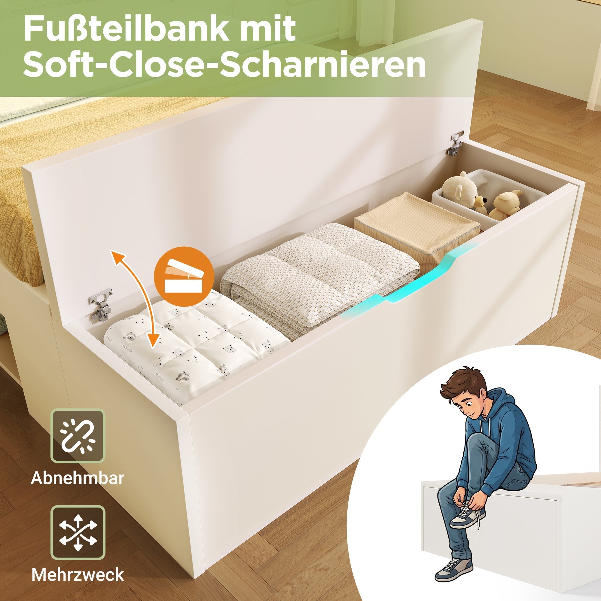 Wooden Single Bed 90x200cm Storage LED USB Drawers Shelves - White Wood