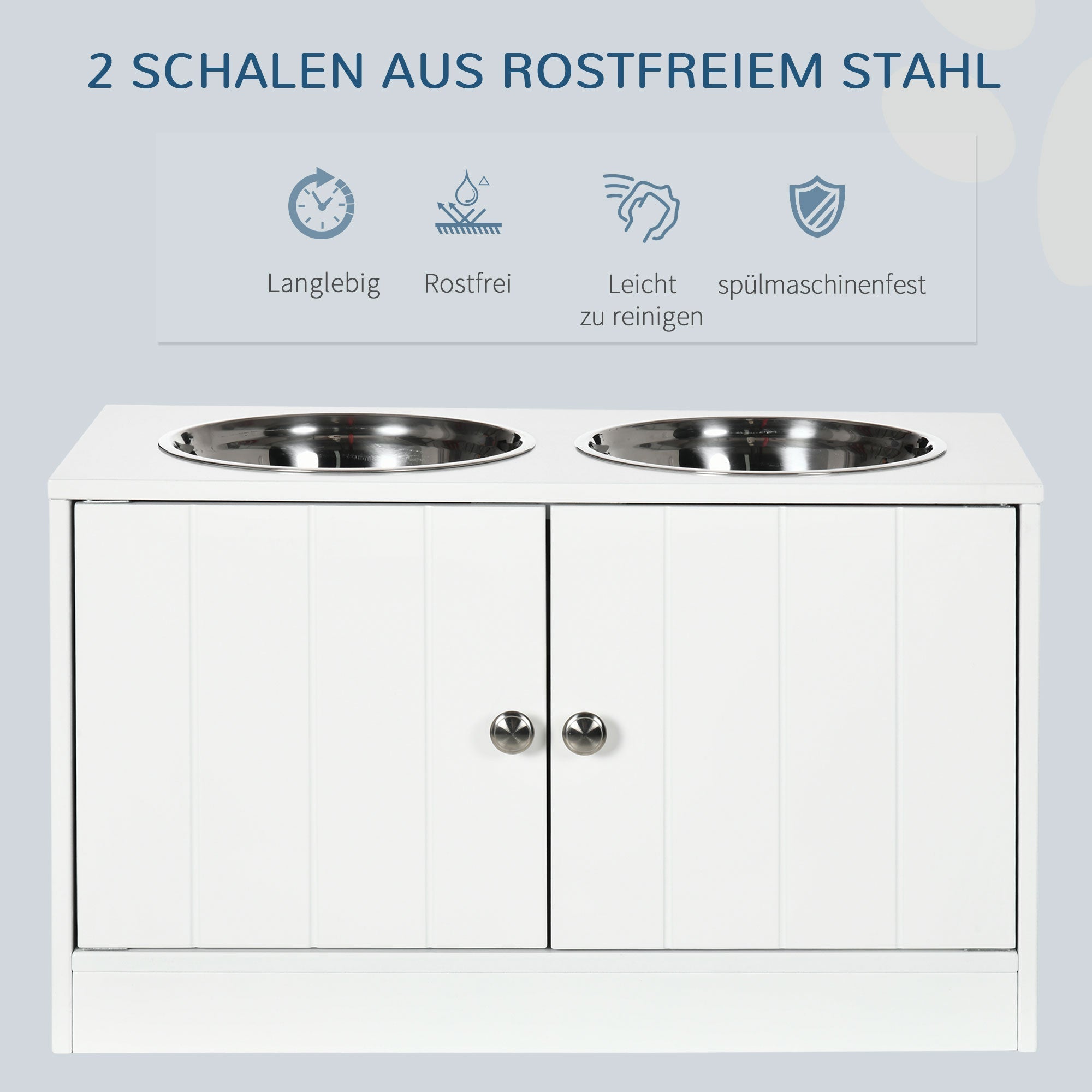 Hundenäpfe, erhöhte Futterstation, 2 Edelstahlnäpfe, Weiß