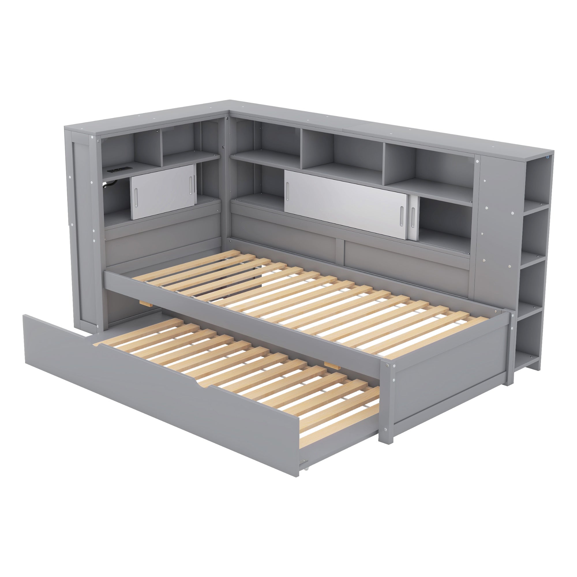 Daybed Sofa Bed 90x200cm Pull-out Storage USB Port - Grey Chipboard