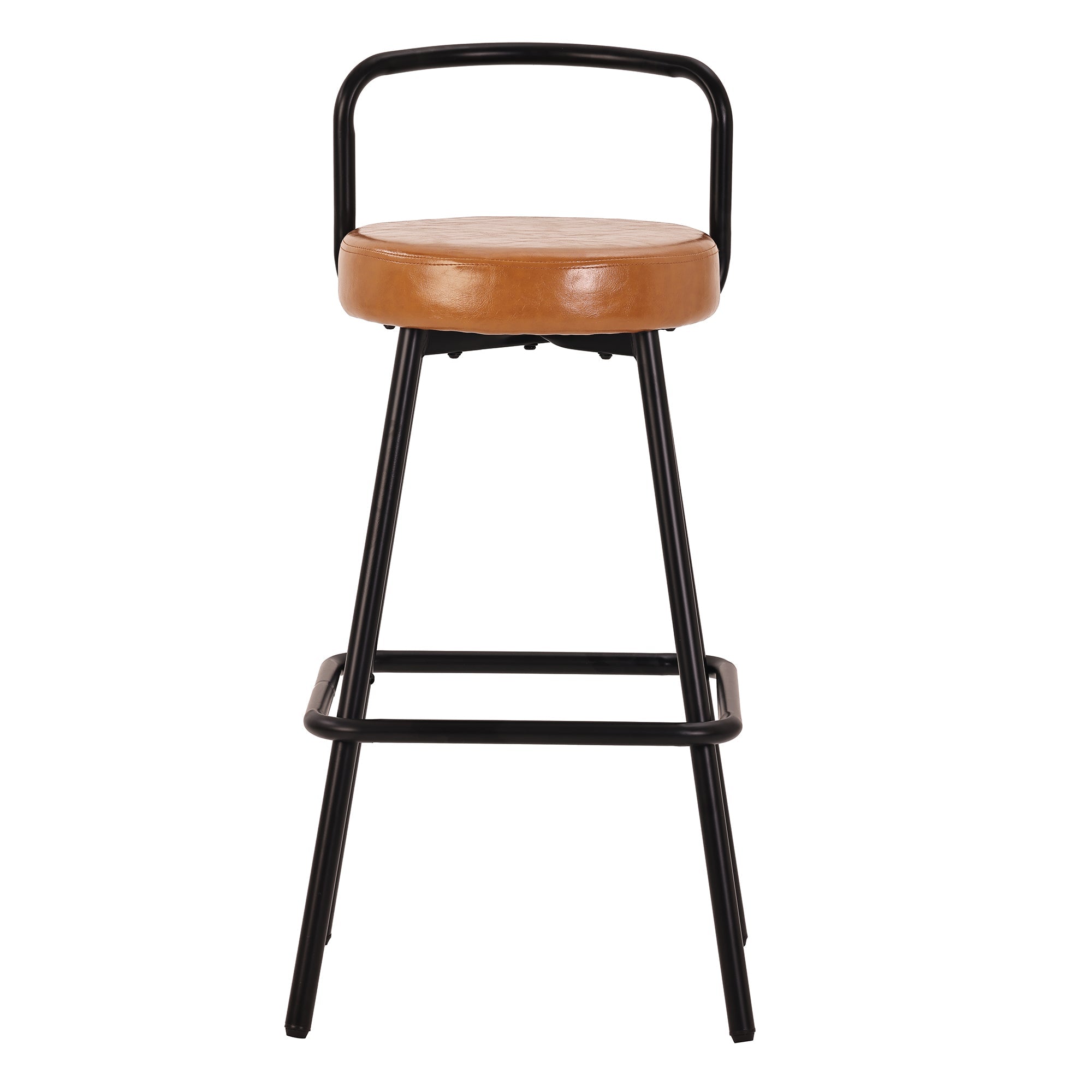 Modern Bar Stools Set of 2 with Ergonomic Backrest and Footrest, PU Leather and Iron, Brown