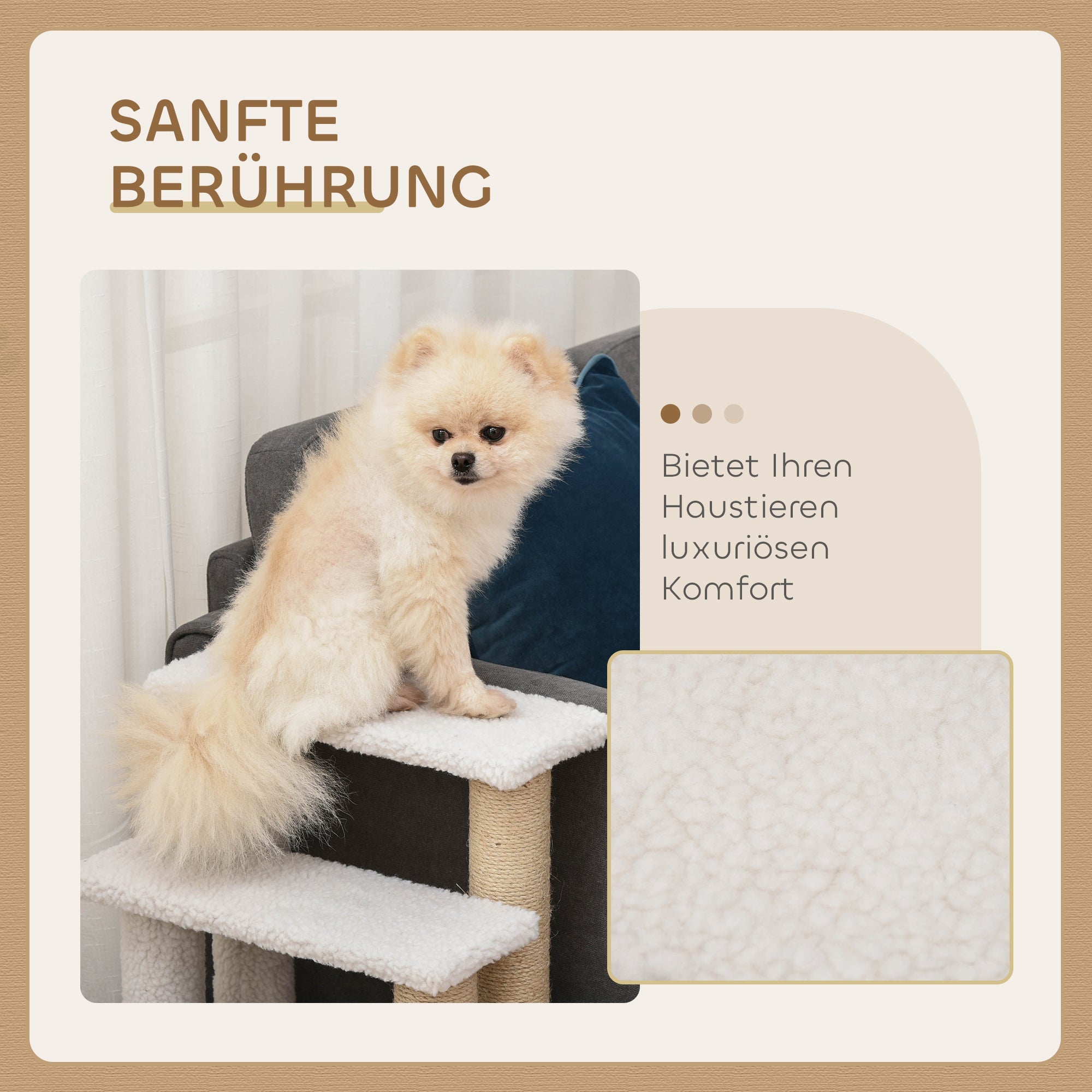 Pet Stairs, 4-Step with Scratching Post, Chipboard Plush Jute, White