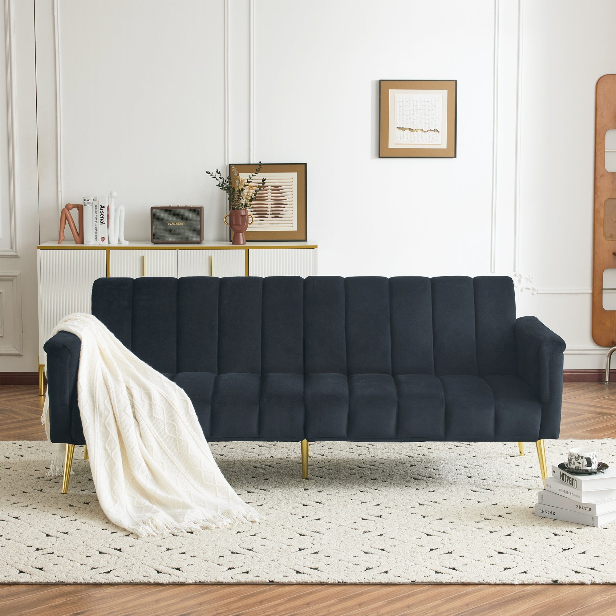 Sofa Bed Fold-Out Sleeping Function, Velvet Fabric
