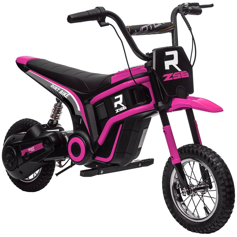 24V Electric Motorbike, Twist Grip Throttle, Music, Horn, 12" Pneumatic Tyres, 16km/h Max Speed - Pink