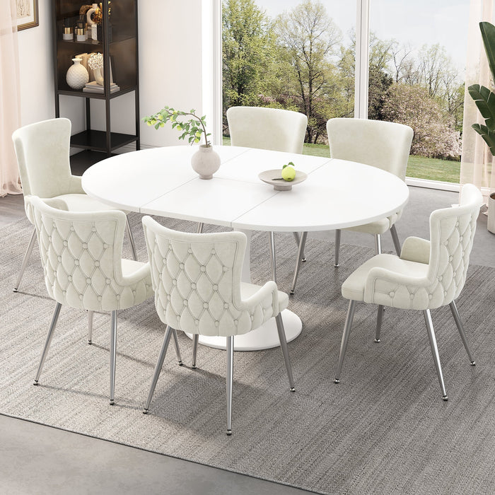 Velvet Dining Chair, Set of 6 Luxurious Lounge Chairs with Silver Metal Legs, Beige