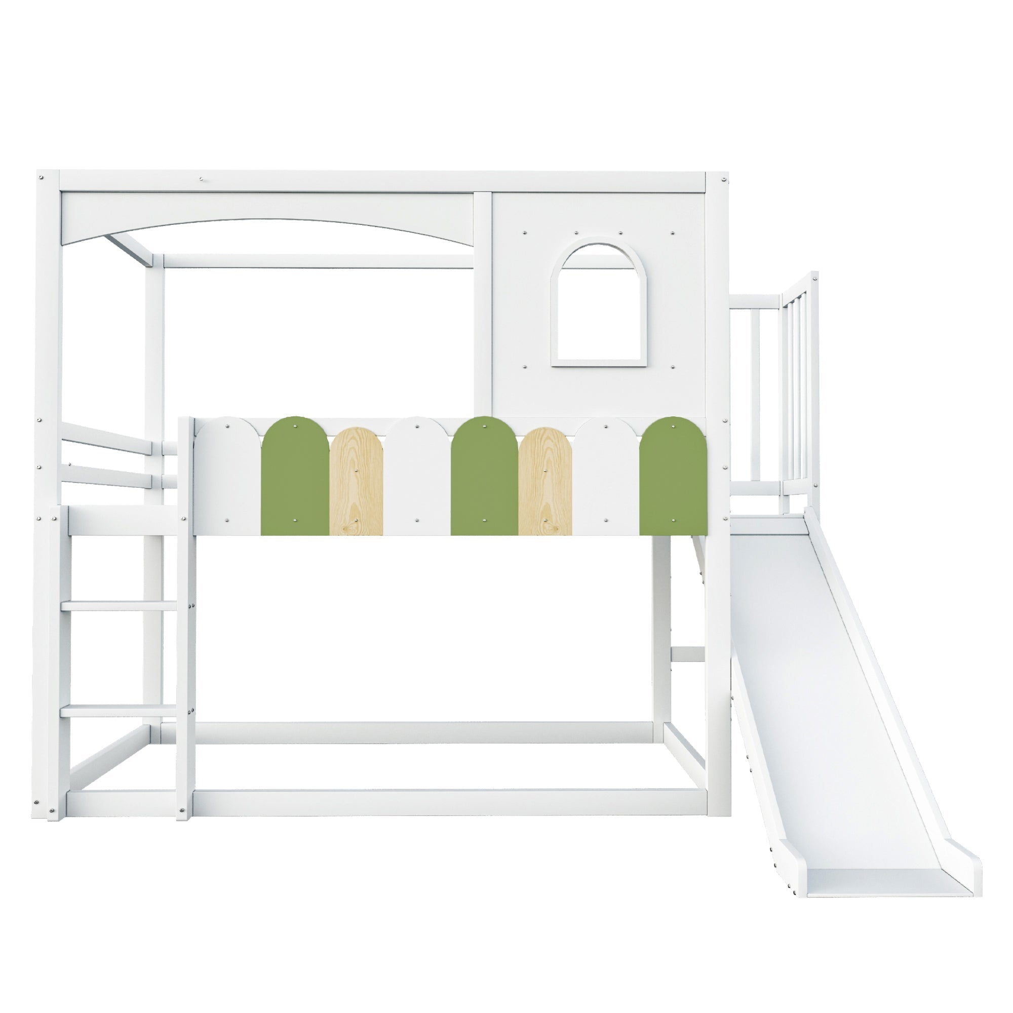 Children's House Loft Bed 90x200cm with Slide Safety Ladder White