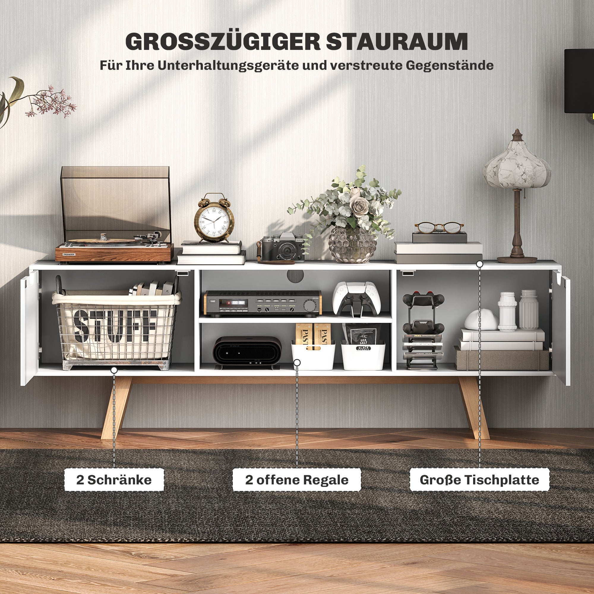 TV Cabinet, 65 inch TV Stand with Shelves, White