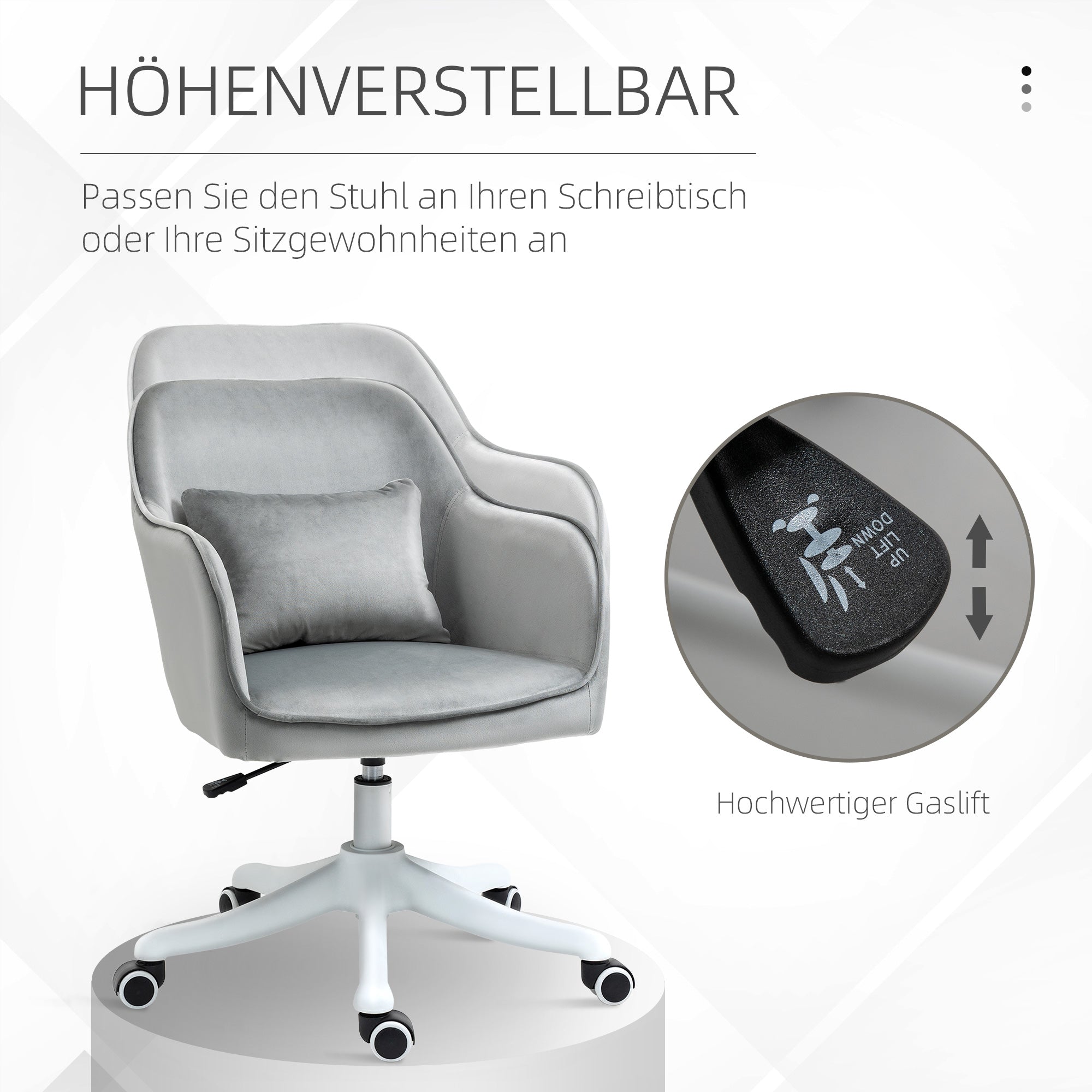 Swivel Office Chair, Massage Function, Armrests, Lumbar Cushion, Grey