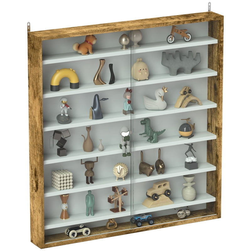 Six Shelf Display Cabinet with Glass Doors, Brown