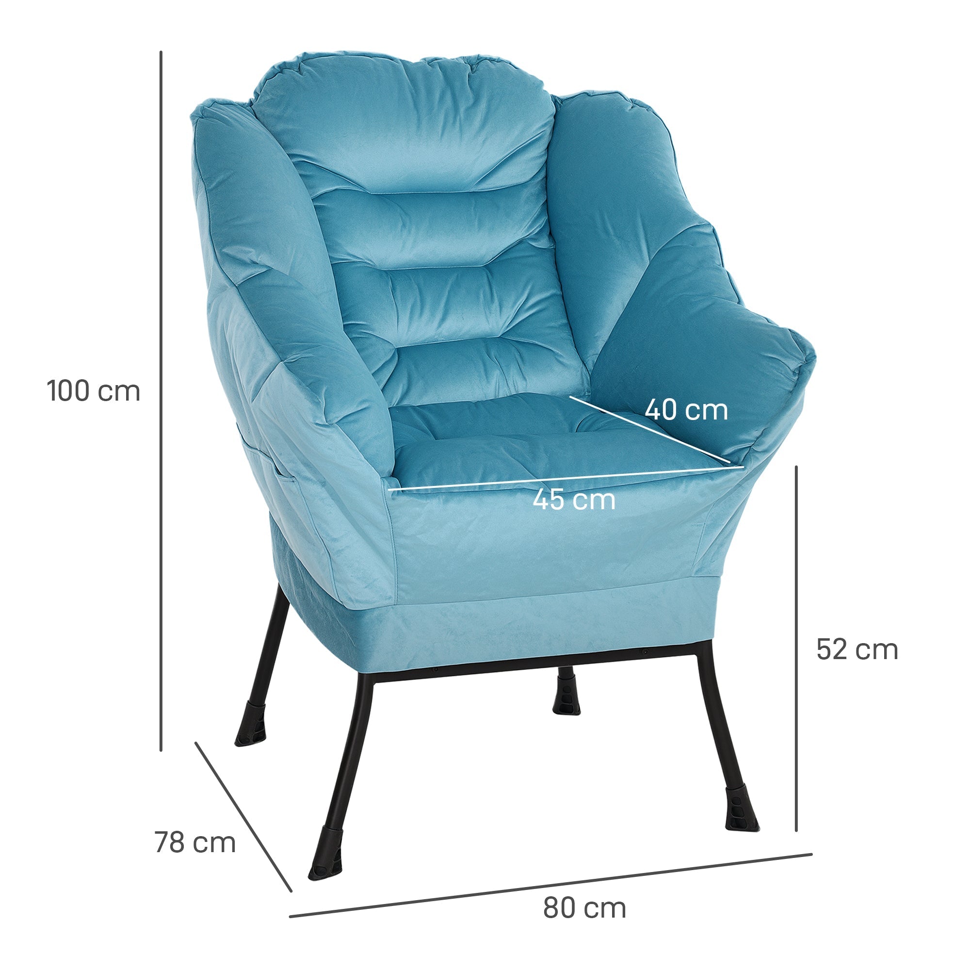 Sessel Loungesessel, Seitentasche, Stahlbeine, Blau