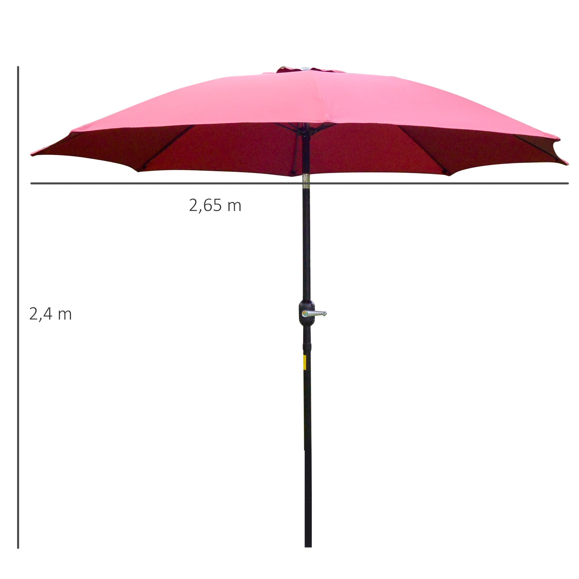 Garden Parasol Umbrella, 2.7M Tilting Aluminium Frame Sun Shade, Wine Red