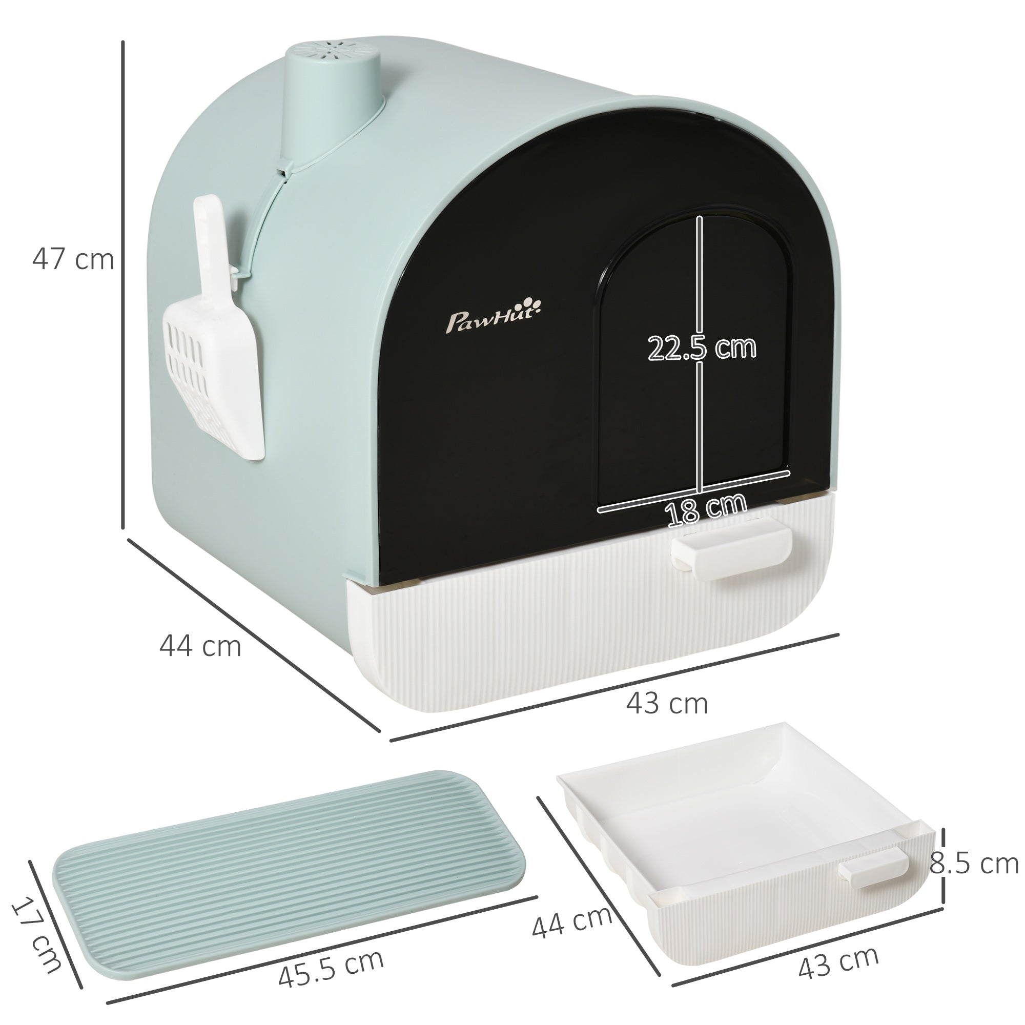 PawHut Cat Litter Box with Hood, Lid, Mat, Plastic Green