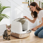 Stainless Steel Cat Litter Box, Enclosed with Scoop, Odor Bag, Entry/Exit