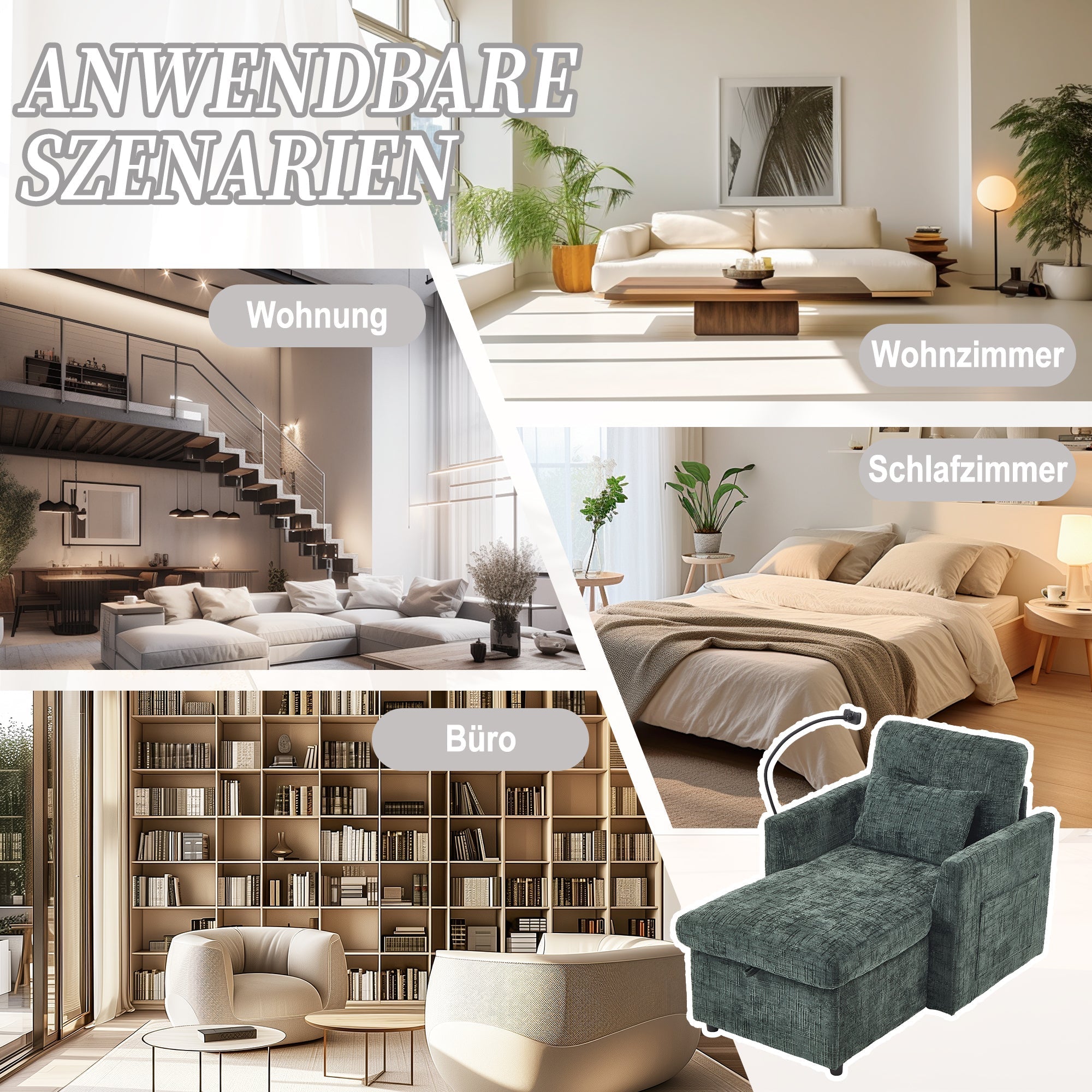 Multifunctional Lazy Sofa, Stowable Backrest with Phone Holder, Chenille