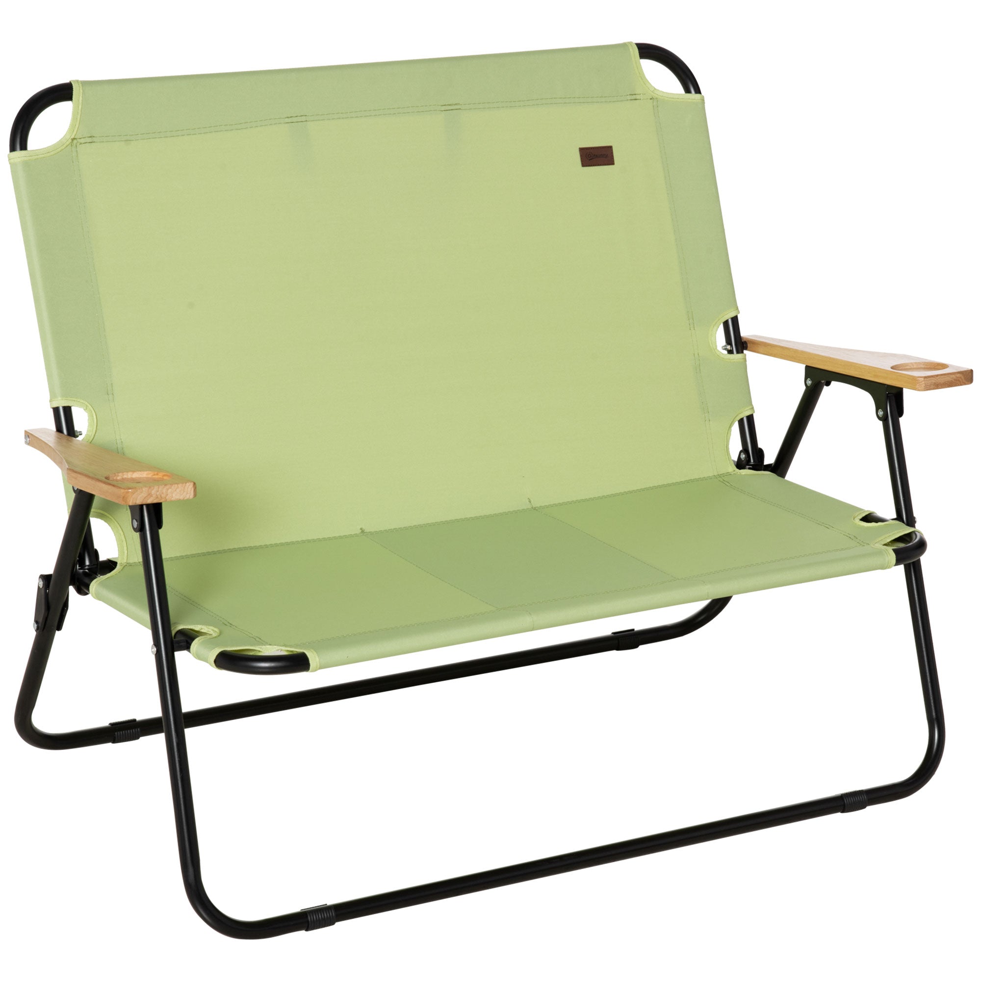 2-Seater Folding Camping Chair, Portable with Cup Holder, Light Green