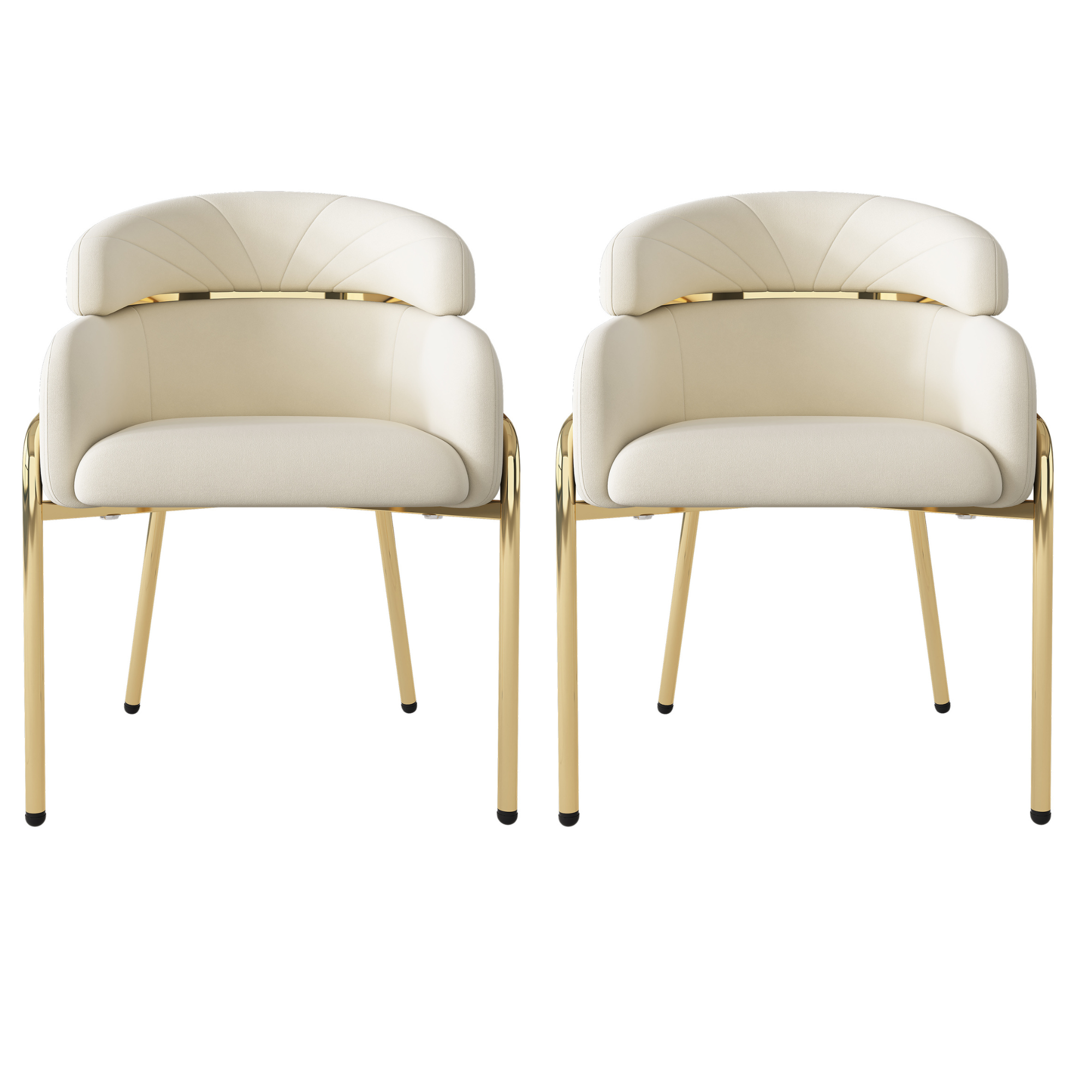 Set of 2 Dining Chairs with Metal Legs and Lightweight Luxury Design, Beige Velvet