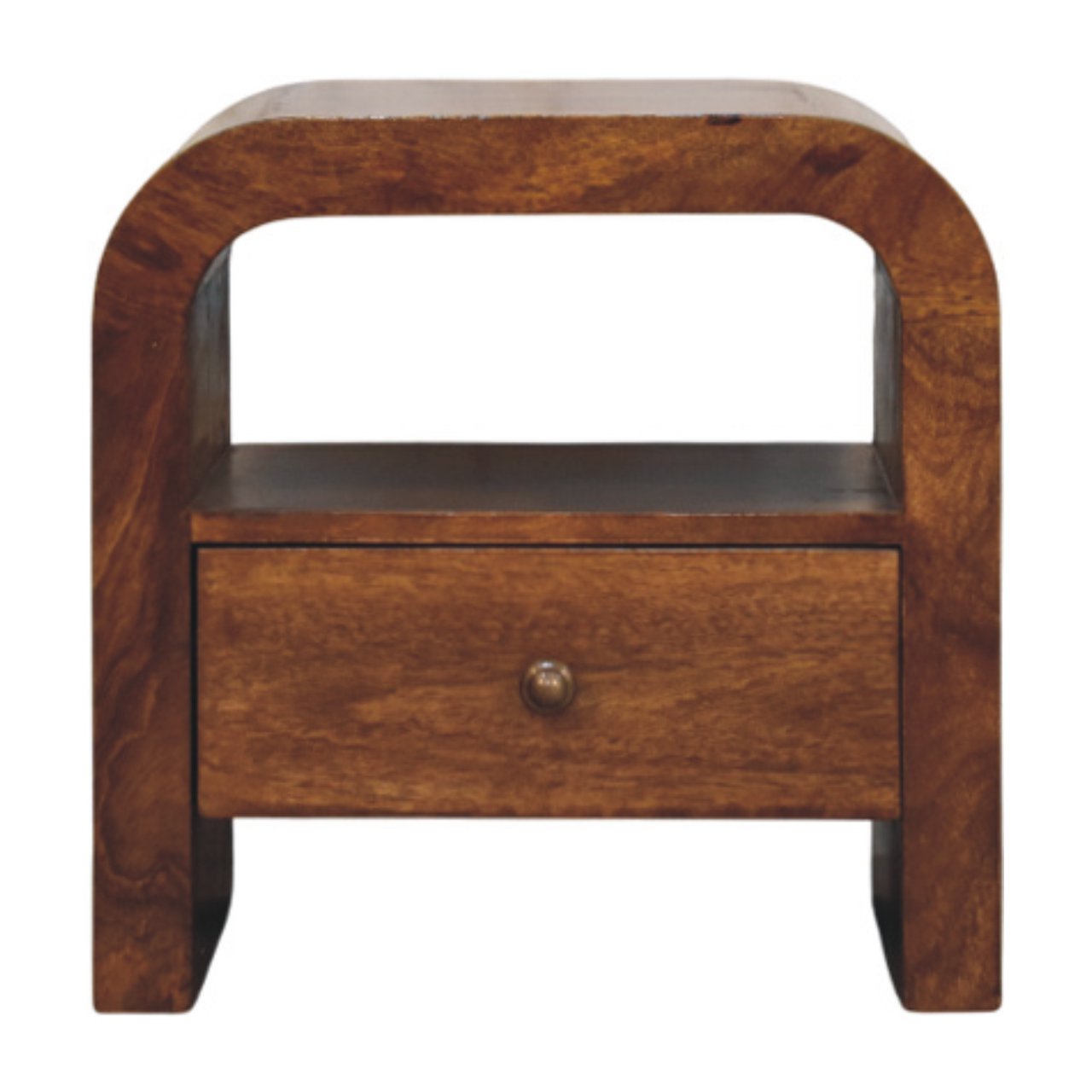 Solid Wood Darcy Chestnut Nightstand, 1 Drawer Open Shelf, Dark Brown