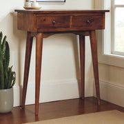 Solid Wood Mini Hallway Console, 2 Drawers, Brown