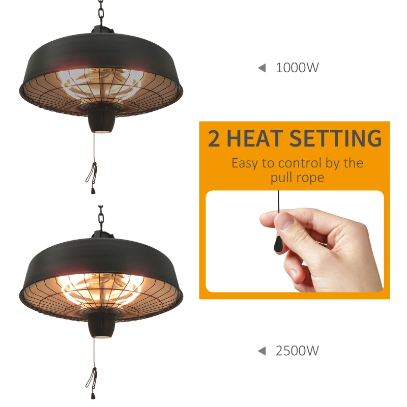 Adjustable Power Electric Patio Heater 1000/2500W Infrared Halogen Ceiling Mount - Black
