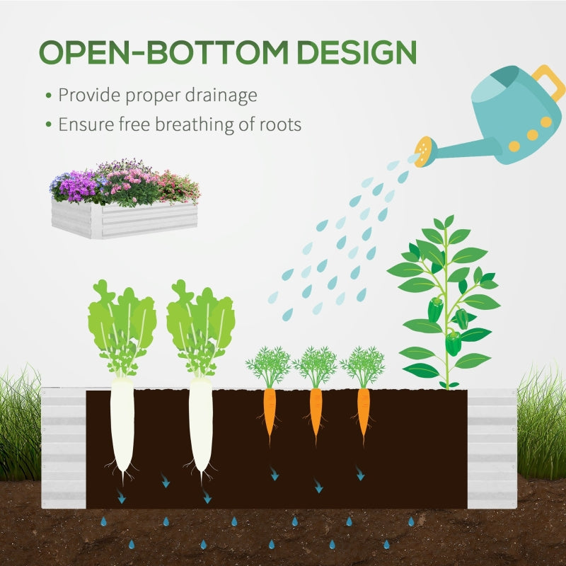 Raised Garden Bed with Greenhouse, Steel Planter Box Roll Up Window Dual Use, Clear