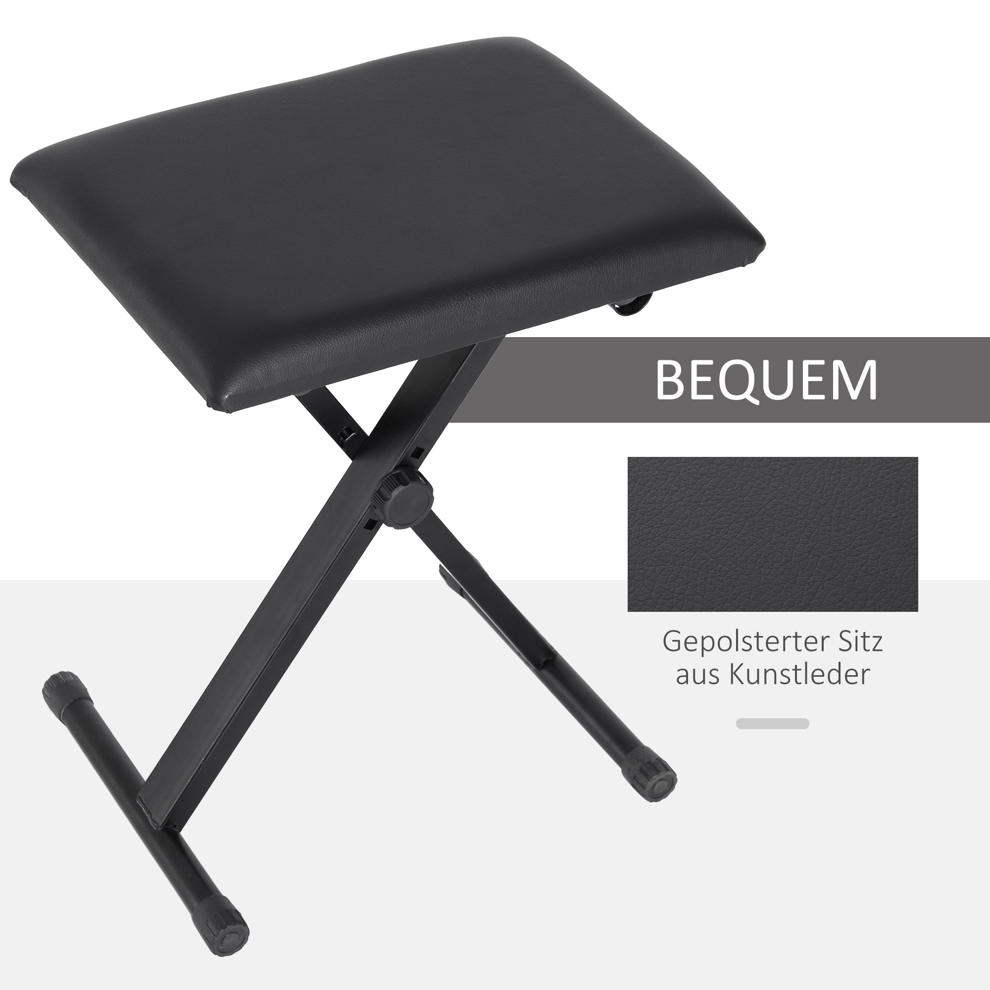Piano Stool/Bench, Height Adjustable Foldable Metal, Black Faux Leather