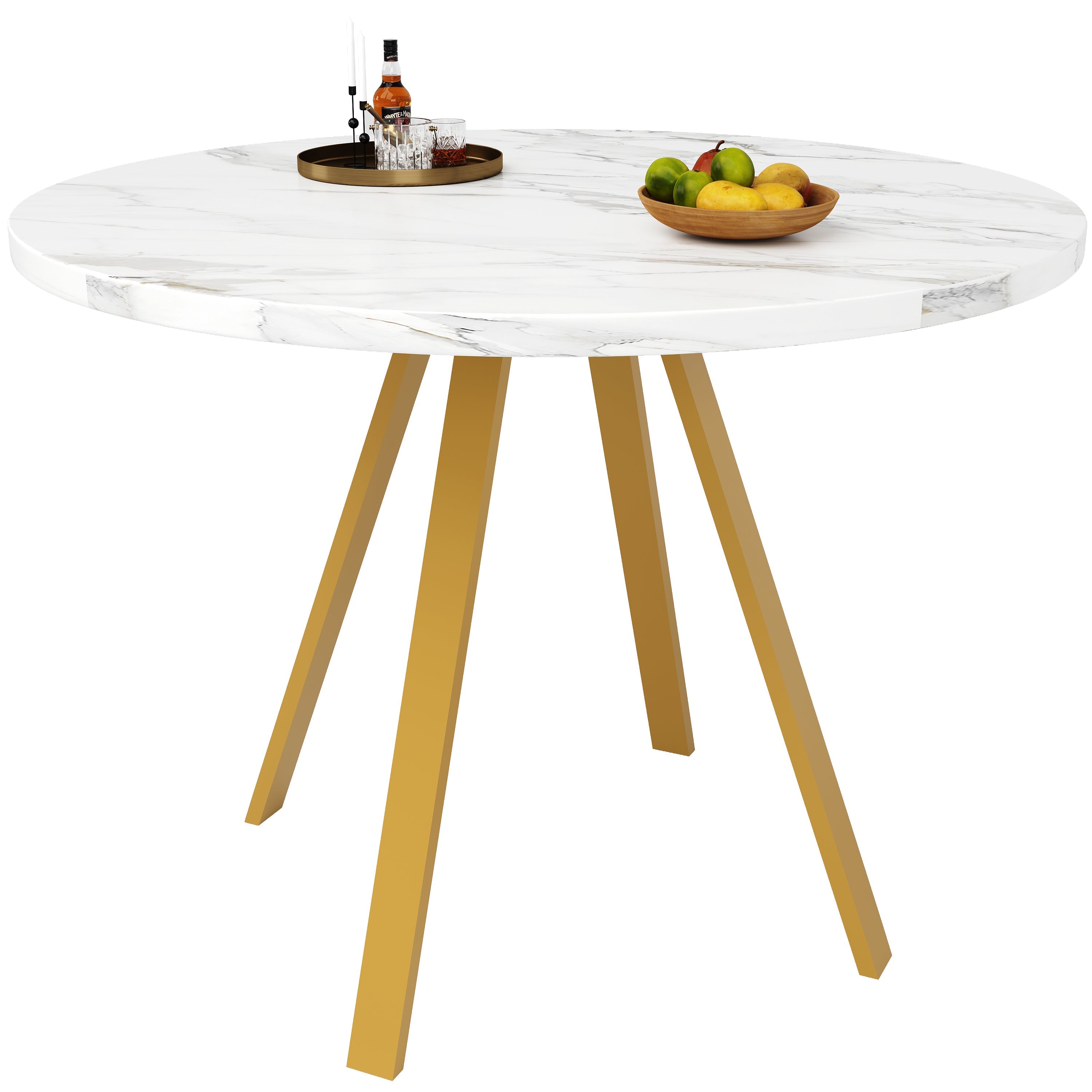 Dining Table Set 5-Piece Round 80x80x75 cm 4 Velvet Chairs, White Marble/Grey