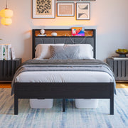 Bed Frame 120x200cm Smart LED USB Memory Headboard - Metal Slatted