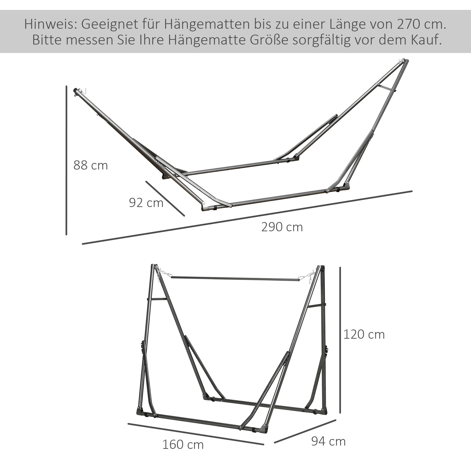 Foldable 2-in-1 Hammock Stand & Clothes Rack, 120kg Load Capacity, 290x92x88cm, for Garden & Patio