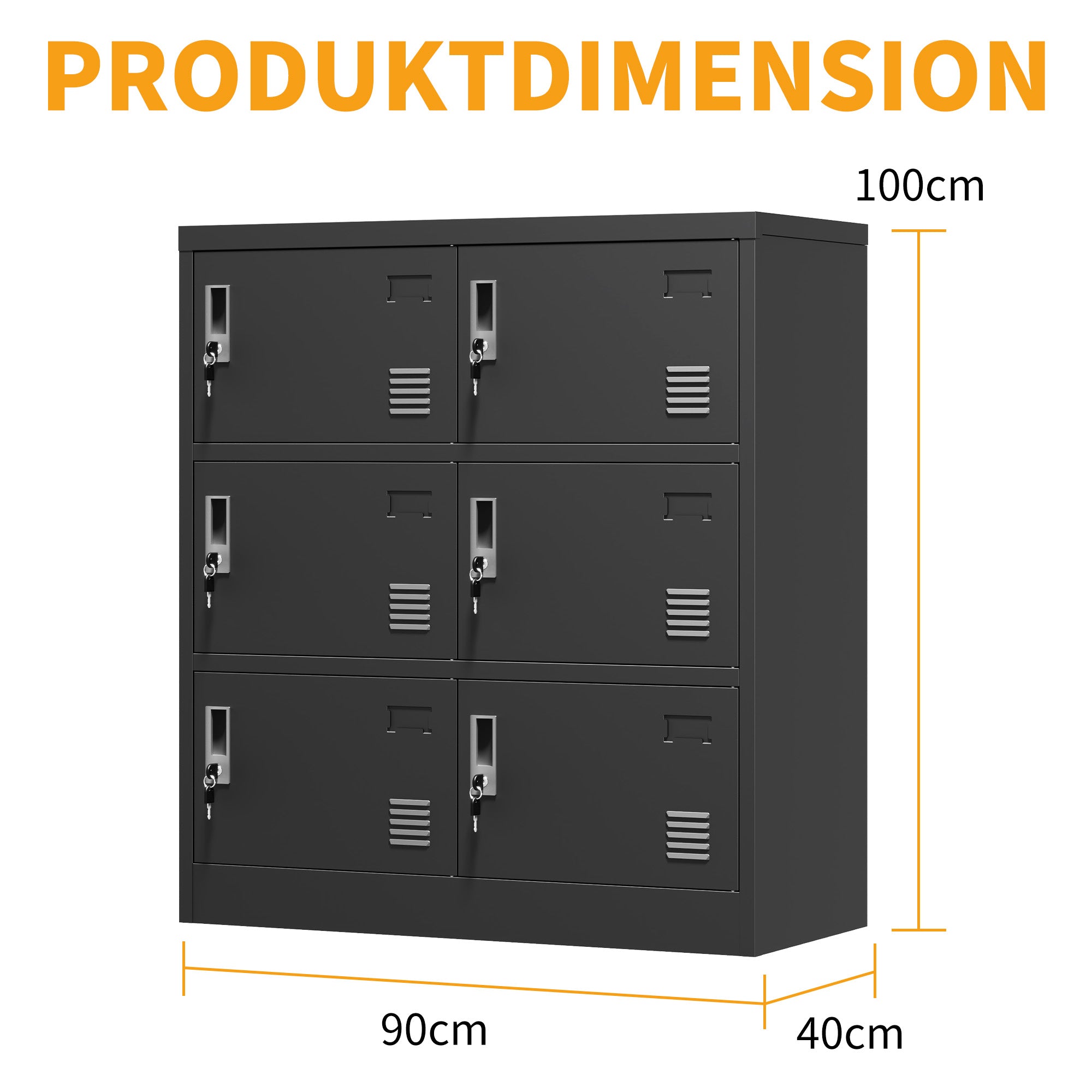6-Door Metal Cabinet Secure Storage Card Slot 100x90x40 cm - Black